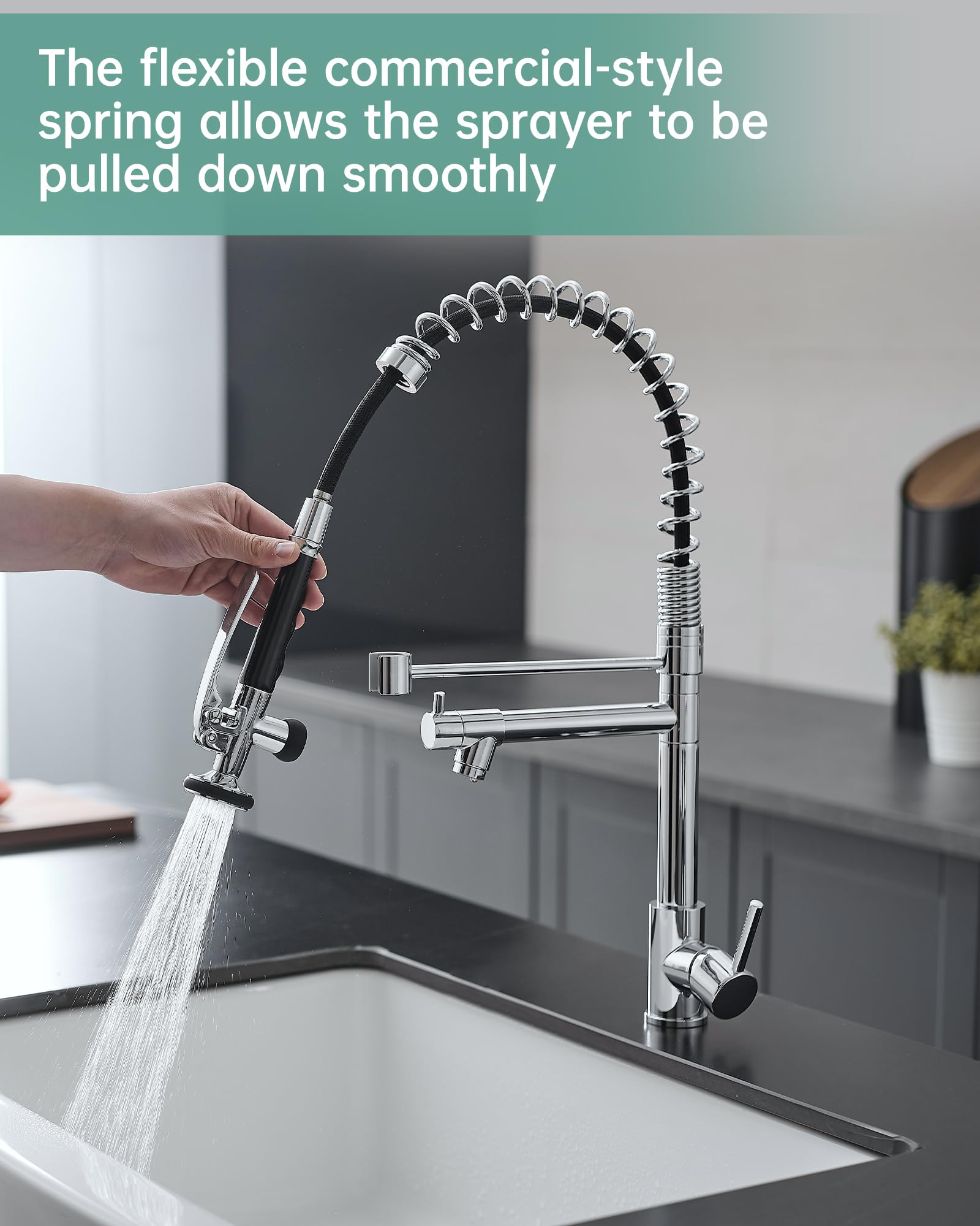 Fapully Chrome Kitchen Faucet With Sprayer,Commercial Single Handle Pull Down Kitchen Sink Faucet