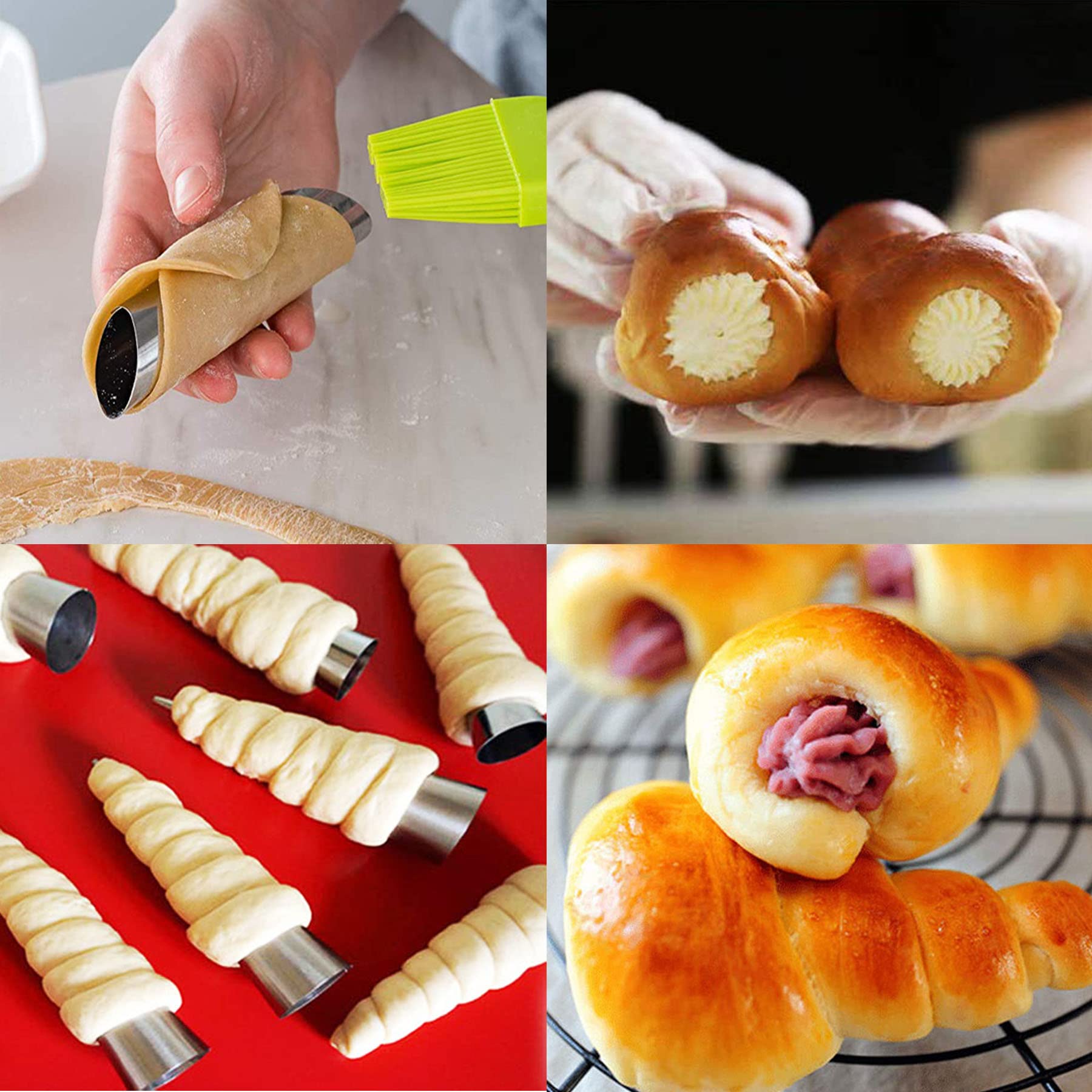 Woohome 37 Pcs Cannoli Tubes Puff Nozzle Set, Stainless Steel Cannoli Forms Cream Horn Molds Piping Puff Nozzle, Croissant Mold