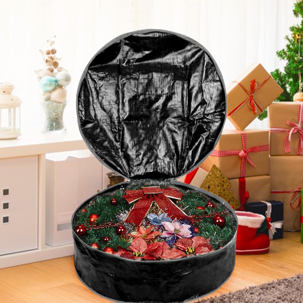 ProPik Wreath Storage Bag 36 '' - Garland Holiday Container Tear Resistant Material - Easy Storage Featuring Heavy Duty Handles and Transparent Card Slot 36 '' X 36 '' X 8 '' (Black)
