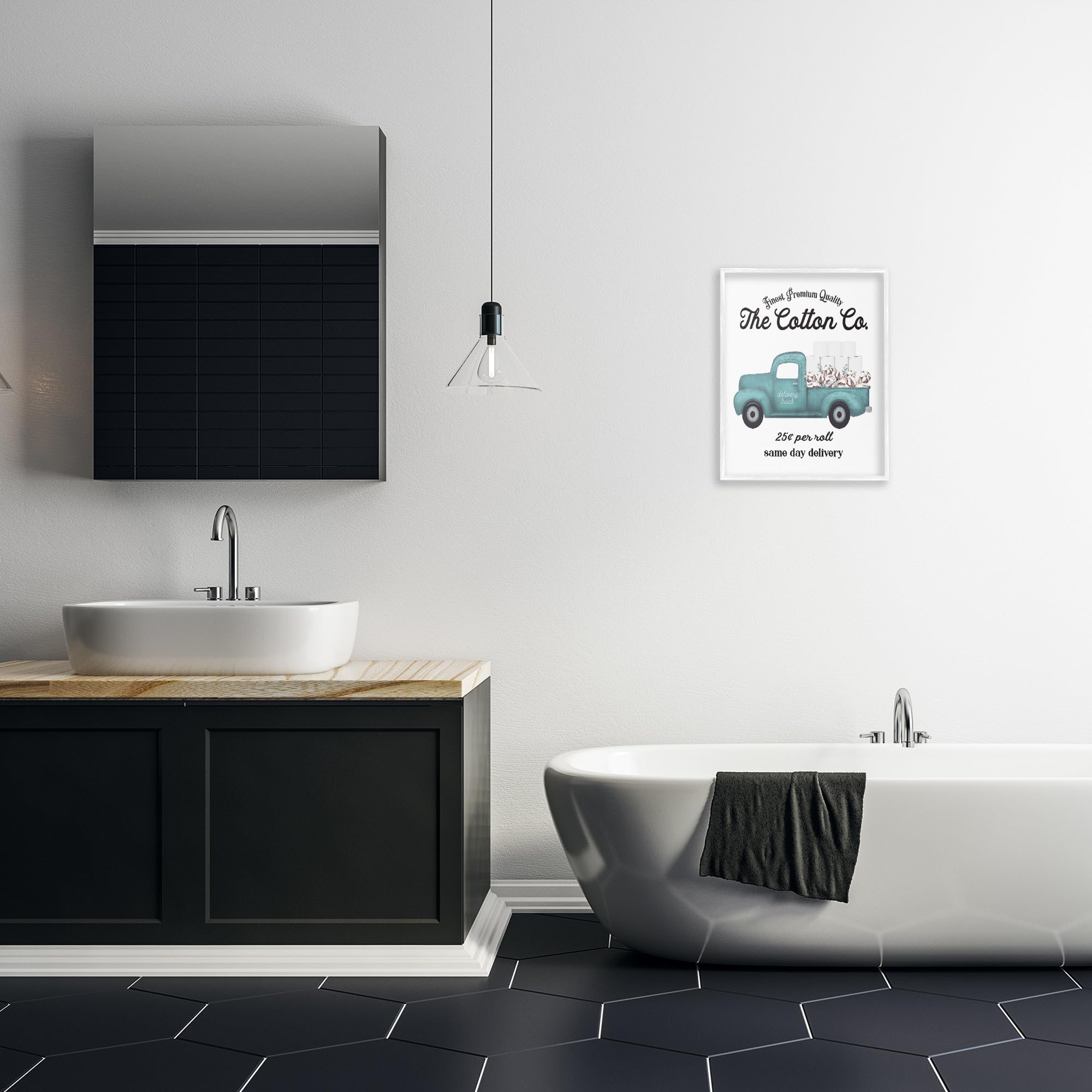 Stupell Industries Toilet Paper Cotton Co Delivery Truck Bathroom Word Design Framed Giclee Art Design by Lettered and Lined