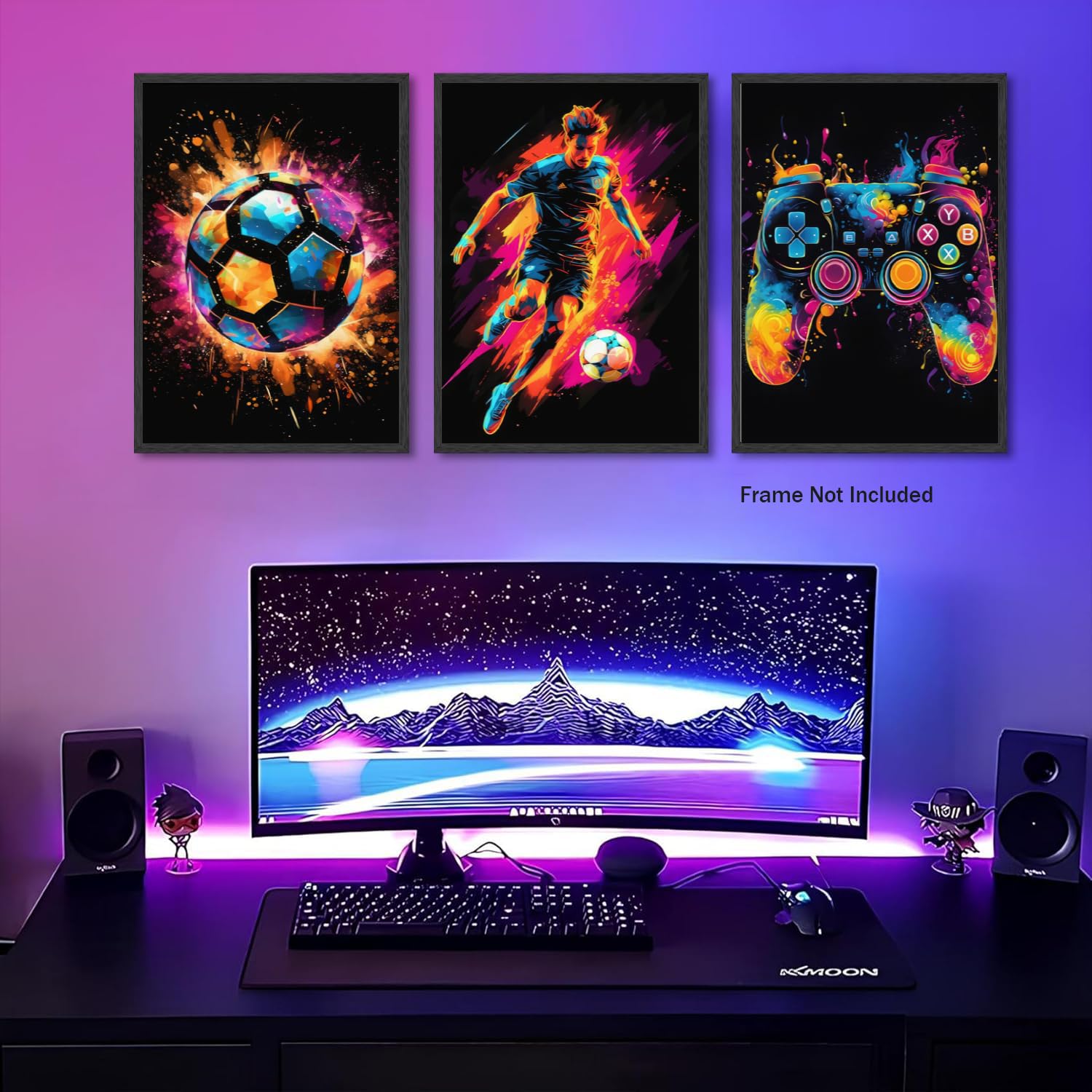 Bgfce Canvas Wall Art Decor, Paintings Art Game Controller Color Splash Ink Canvas Painting, Posters For Room Aesthetic, Soccer