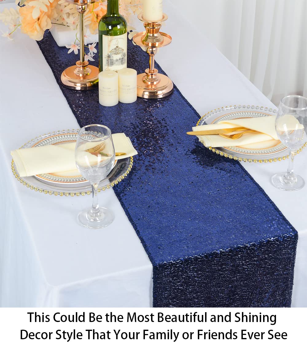 Shinybeauty Navy-Table-Runners-15 Pieces-12 X108-Sequin-Table-Runners Wedding Catering Navy Blue Table Runner Christmas Decorati