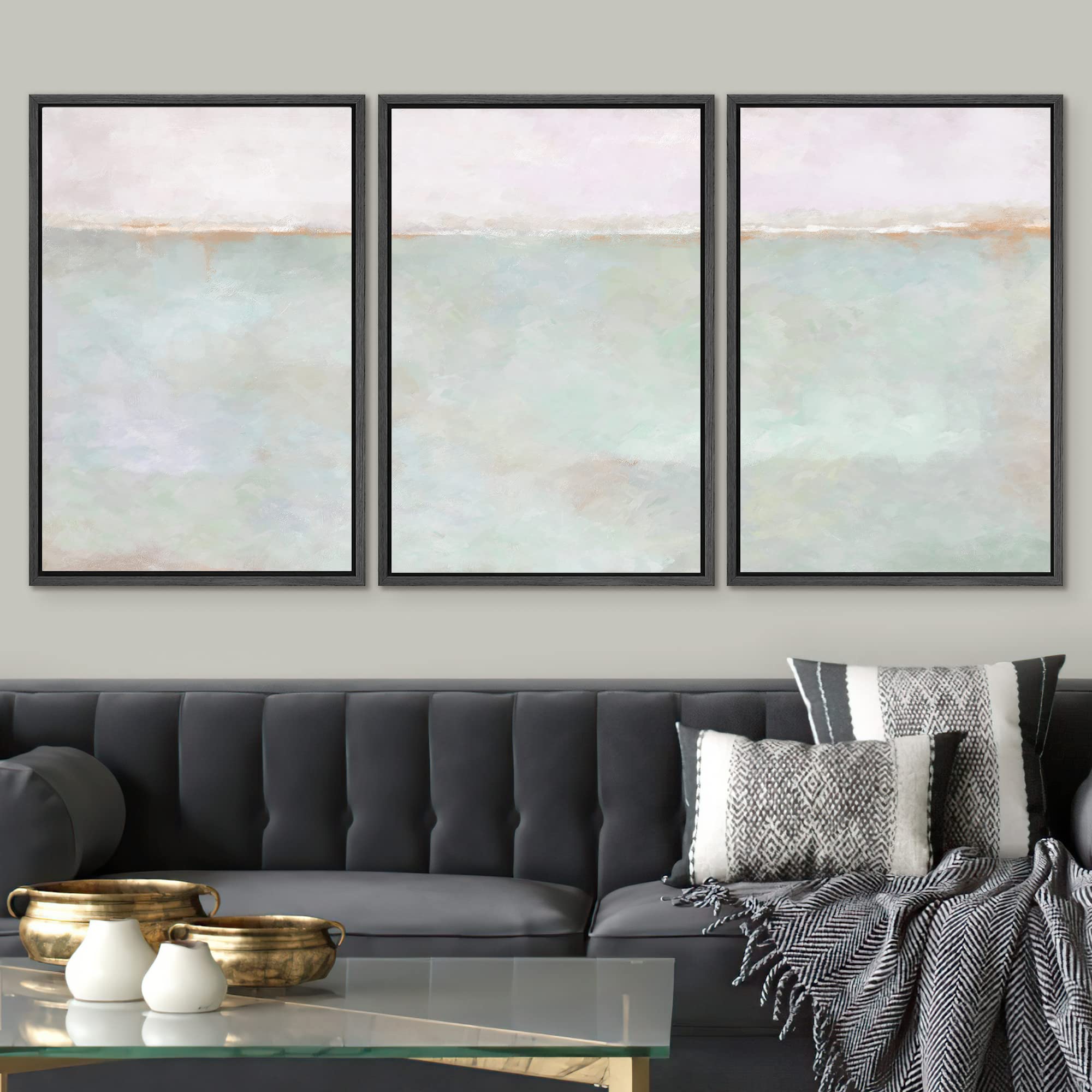 SIGNWIN Framed Canvas Print Wall Art Set Grunge Multicolor Pastel Landscape Shapes Abstract Illustrations Modern Art Decorative Nordic Chic Zen for Living Room  Bedroom  Office - 16''x24''x3 Black