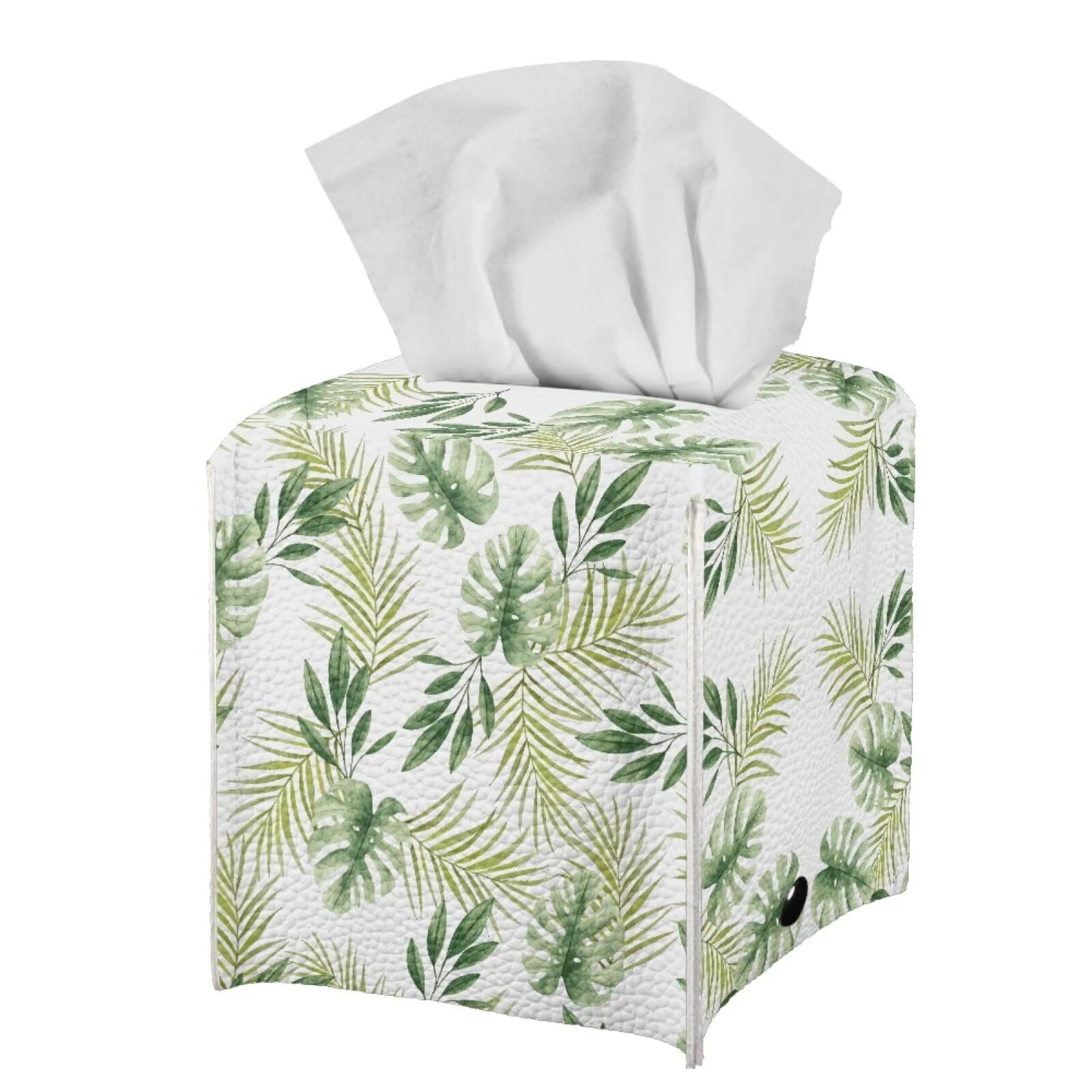 Tutolipy Tropic Leaves Monstera Print Tissue Box Cover Square Tissue Holder Pink Facial Paper Holder For Bathroom Vanity Counter