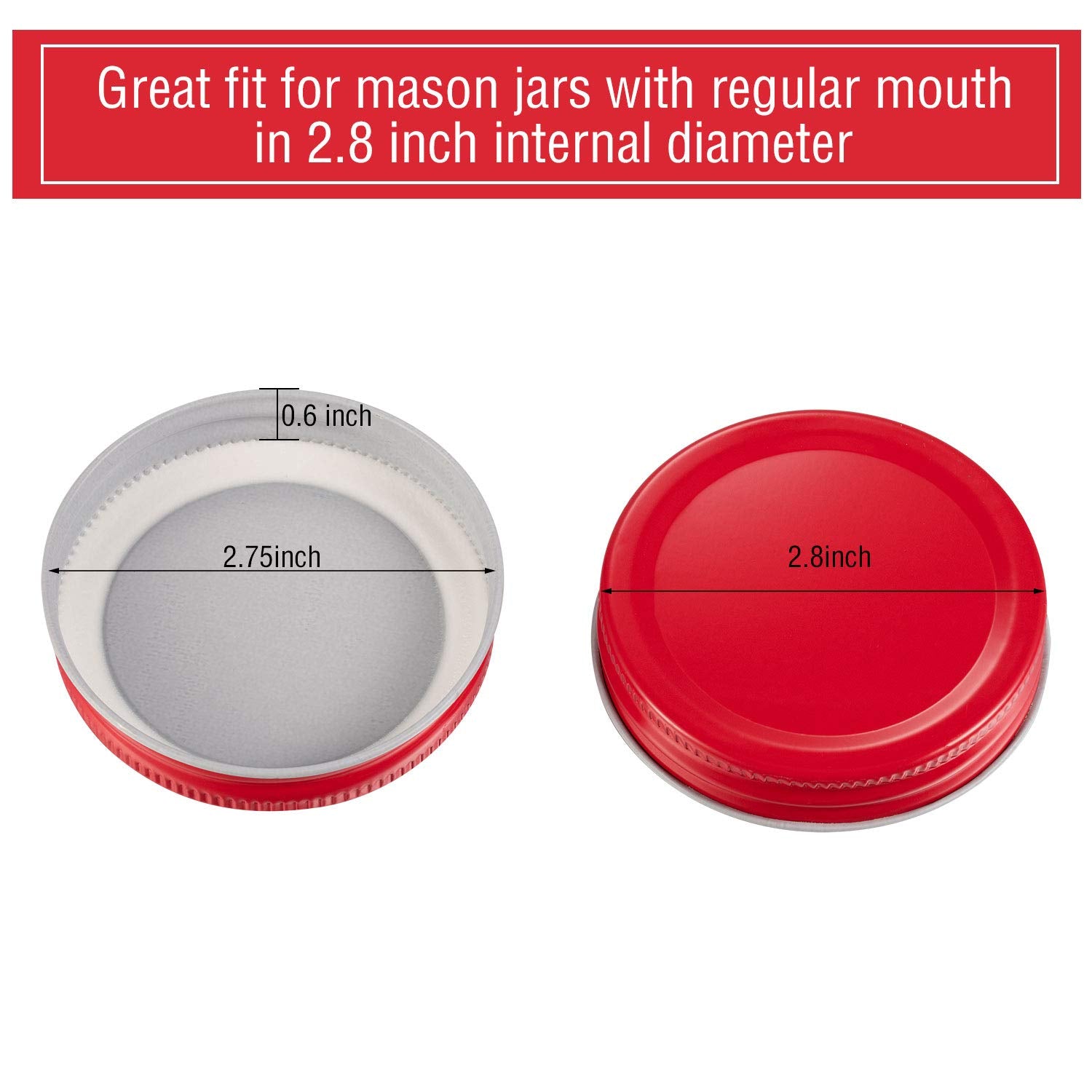Chuangdi 30 Packs Mason Jar Lids Regular Mouth Leak Proof Secure Mason Storage Solid Caps (Red)