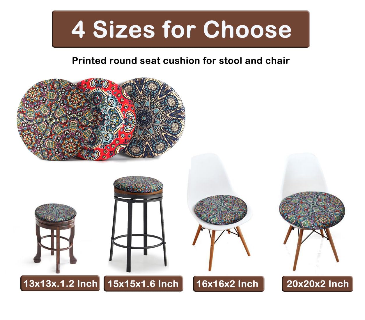 Sigmat Memory Foam Seat Cushion Anti-Slip Soft Round Stool Cushion Chair Pad 16 Inch Geometric