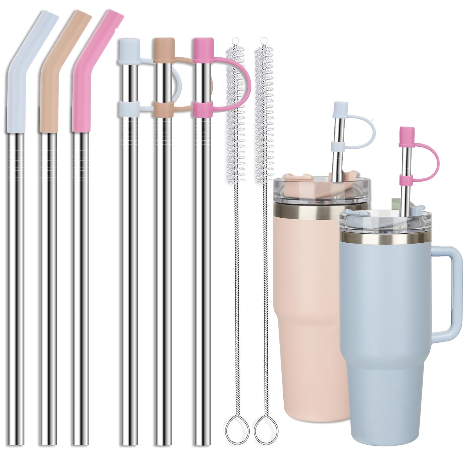 Jetstop 6 Straws With Cover For Stanley Tumbler, Reusable Stainless Steel Straws With Silicone Stoppers, Perfect For Stanley 40