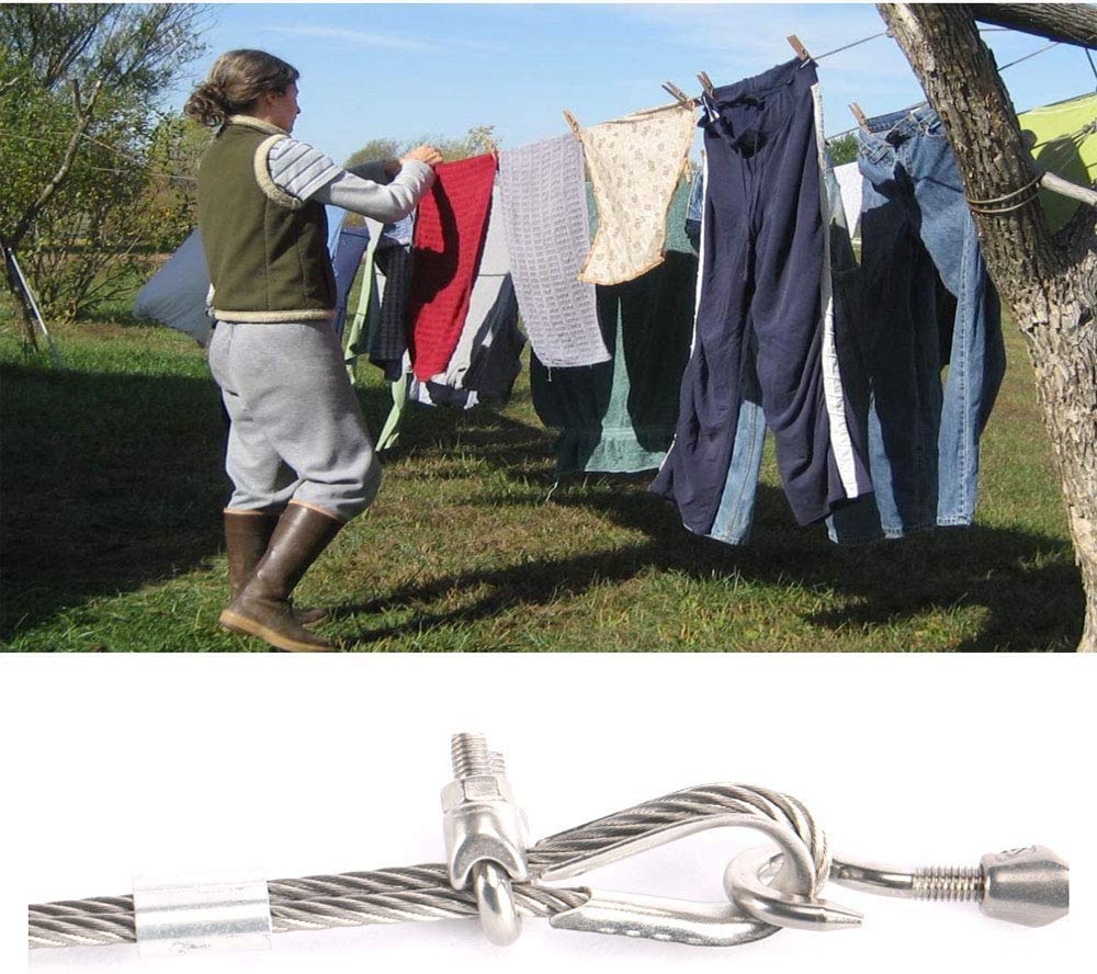 Outdoor/Indoor Clothesline, Stainless Steel Clothesline Wire Outdoor Cable Wire Rope Laundry Hanging Drying With Tightener Syste