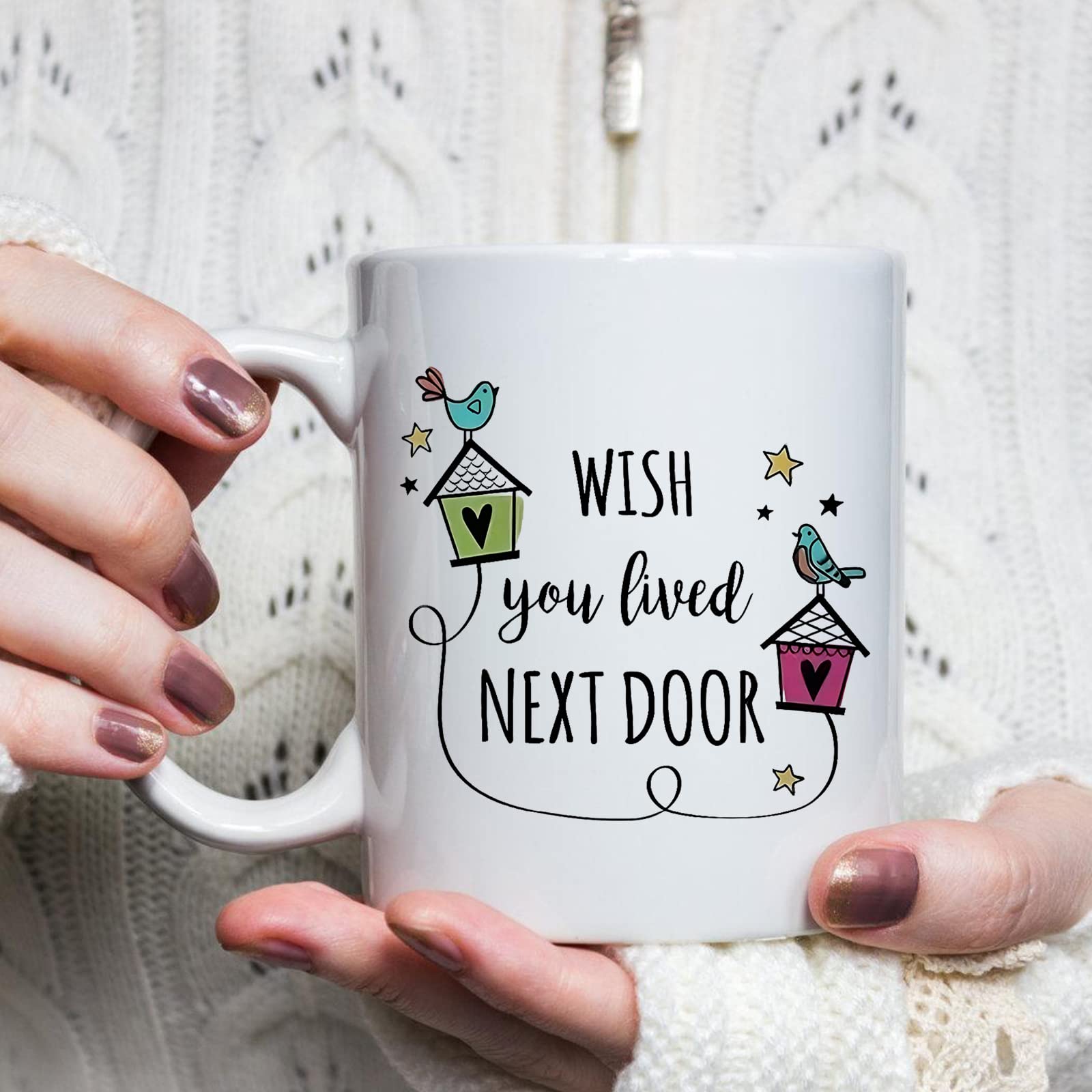 Aurahouse Wish You Lived Next Door Mug, Friendship Gifts for Women, Mothers Day Gifts for Mom Sister Friends, Birthday Gifts for