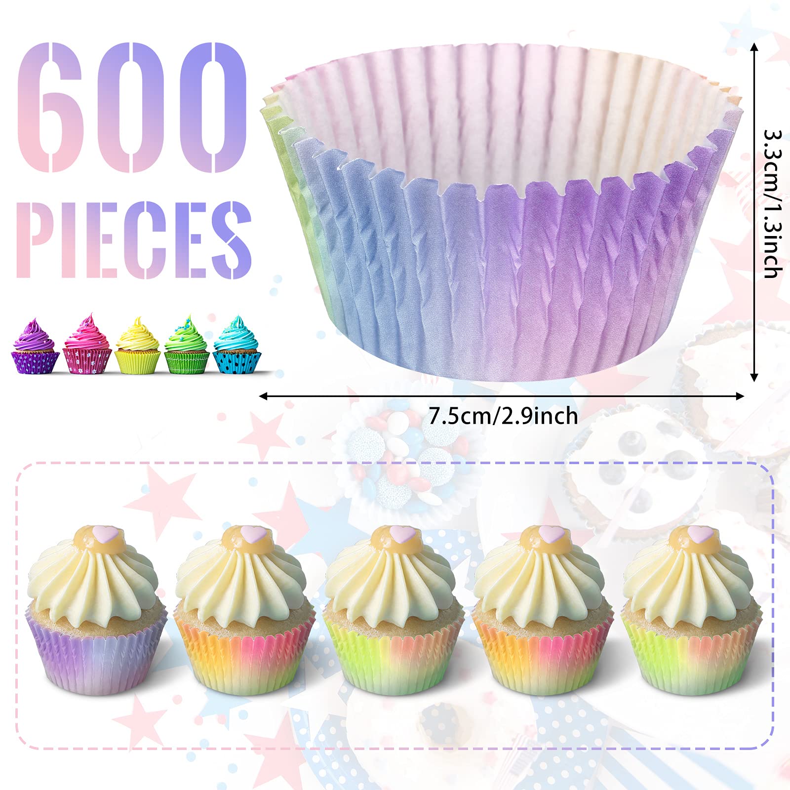600 Count Aurora Cupcake Liners Rainbow Cupcake Wrappers Gradient Color Baking Cups Paper Muffin Cupcake Holders For Home Baking