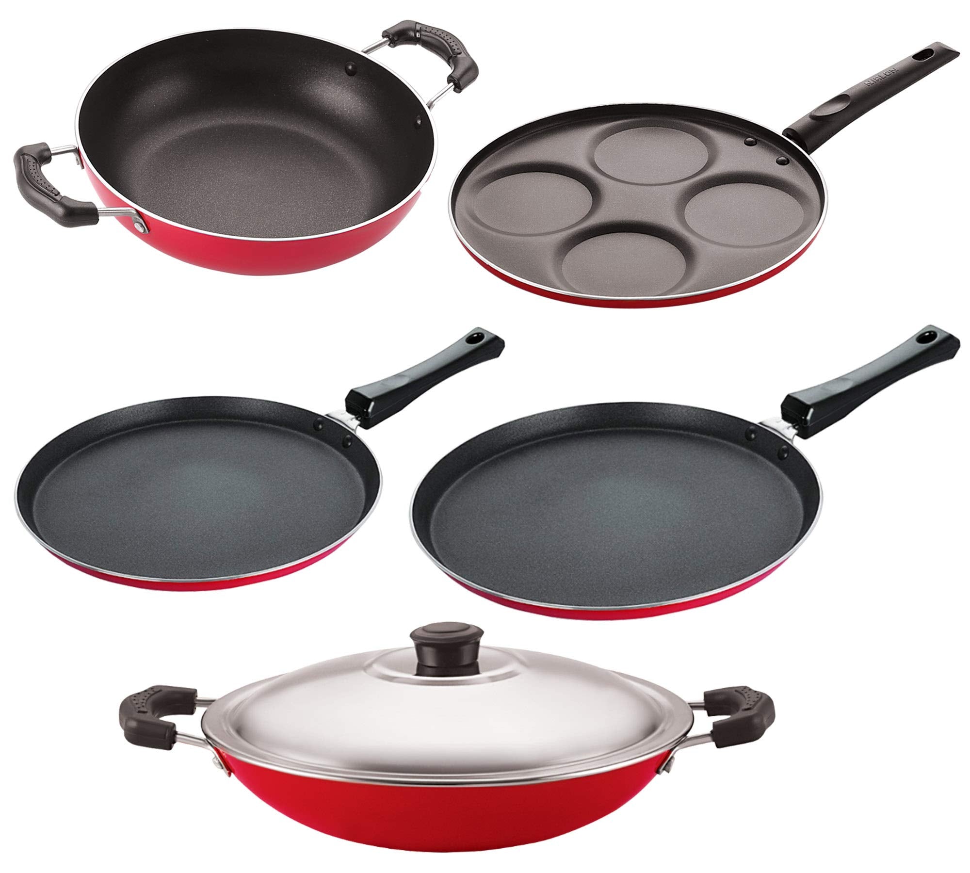 Nirlon Non Stick Aluminium Kitchenware Item Cookware Set Of 5 Pieces (2.6Mm_Ft13_Ft12_Kd13_Chatti_Up4)