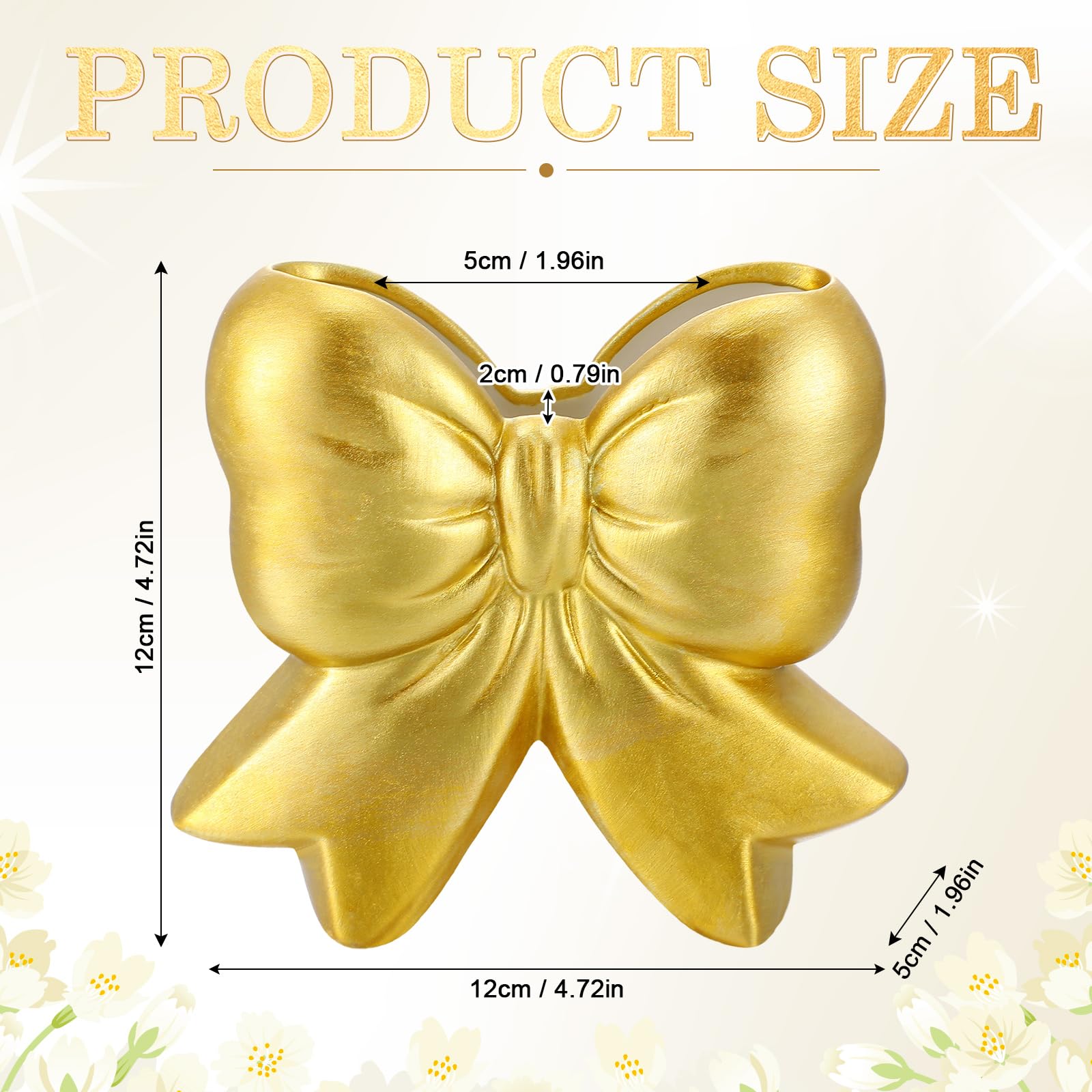 Jingmore Gold Bow Vase Coquette Ceramic Vase Pen Holder 4.5 x 1.9 x 4.7 in Makeup Brush Holder Contemporary Design Decorative Wo