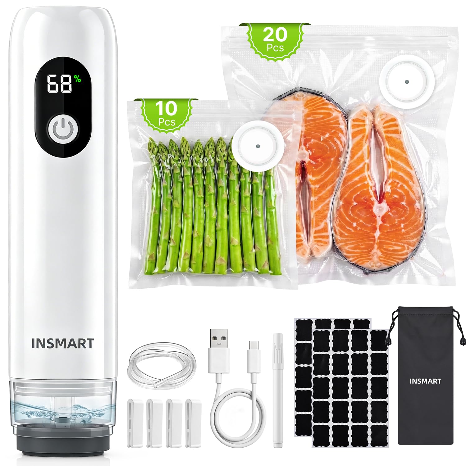 Compact Vacuum Sealer For Food (Vacuum Sealer Machine + 30 Reusable Vacuum Bags) Powerful Handheld Vacuum Sealer Machine, Seal M