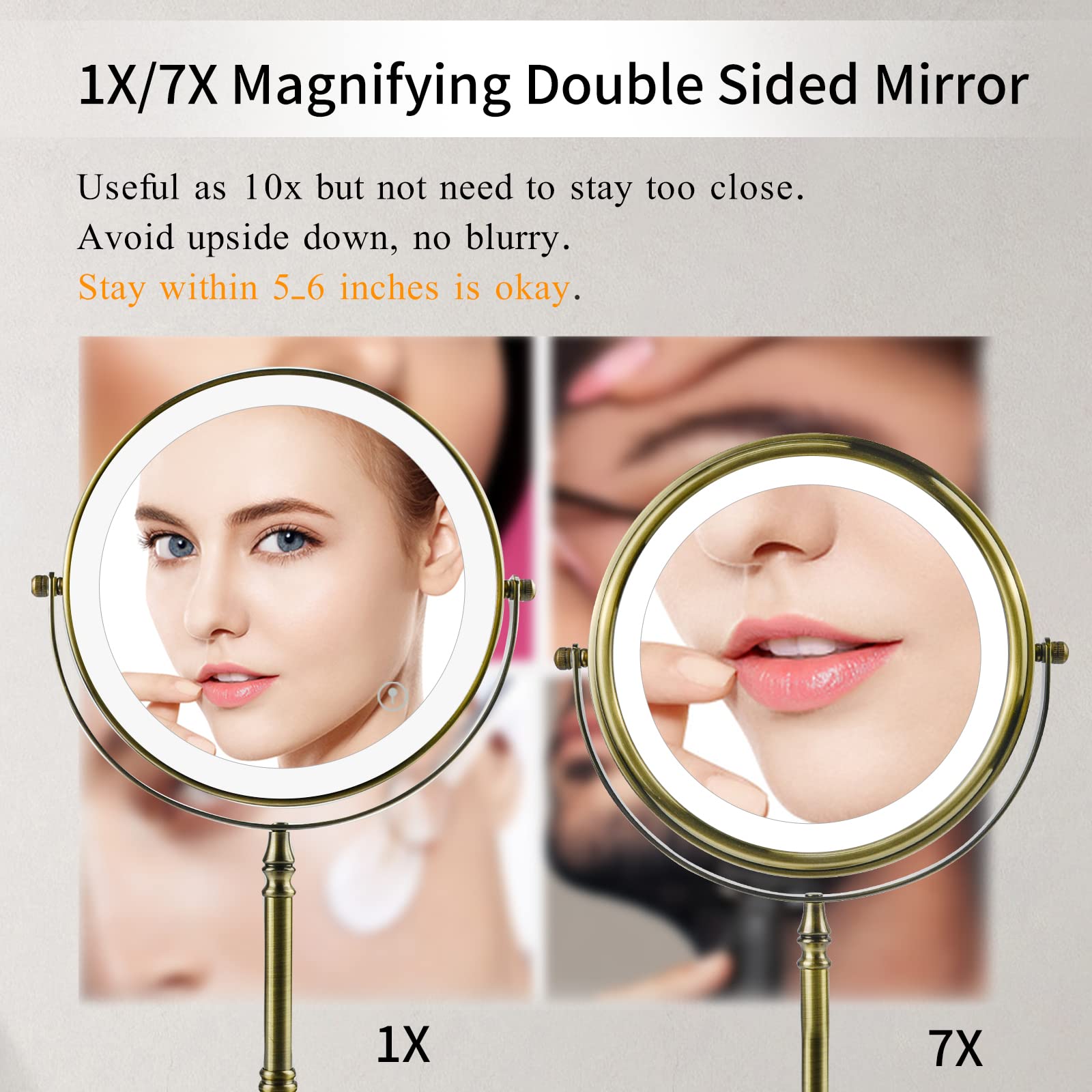 Nicesail Makeup Mirror With Light, Magnifying Mirror With 3 Color Lighting Adjustable Brightness, 360 Rotation Double Sided Mirr