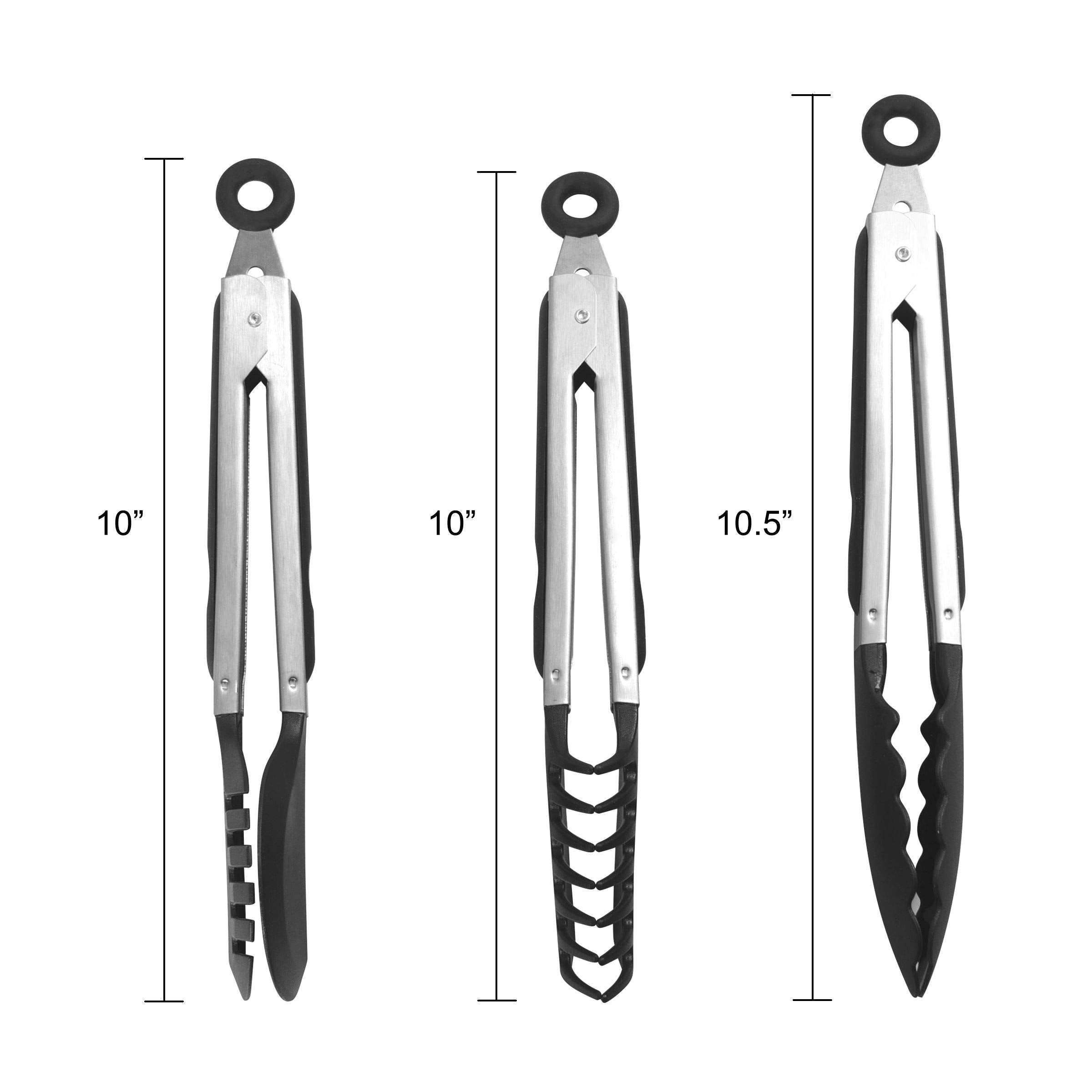 Farberware Classic Tongs Set of 3, Nylon Tipped, Stainless Steel, Black - Model 5215718