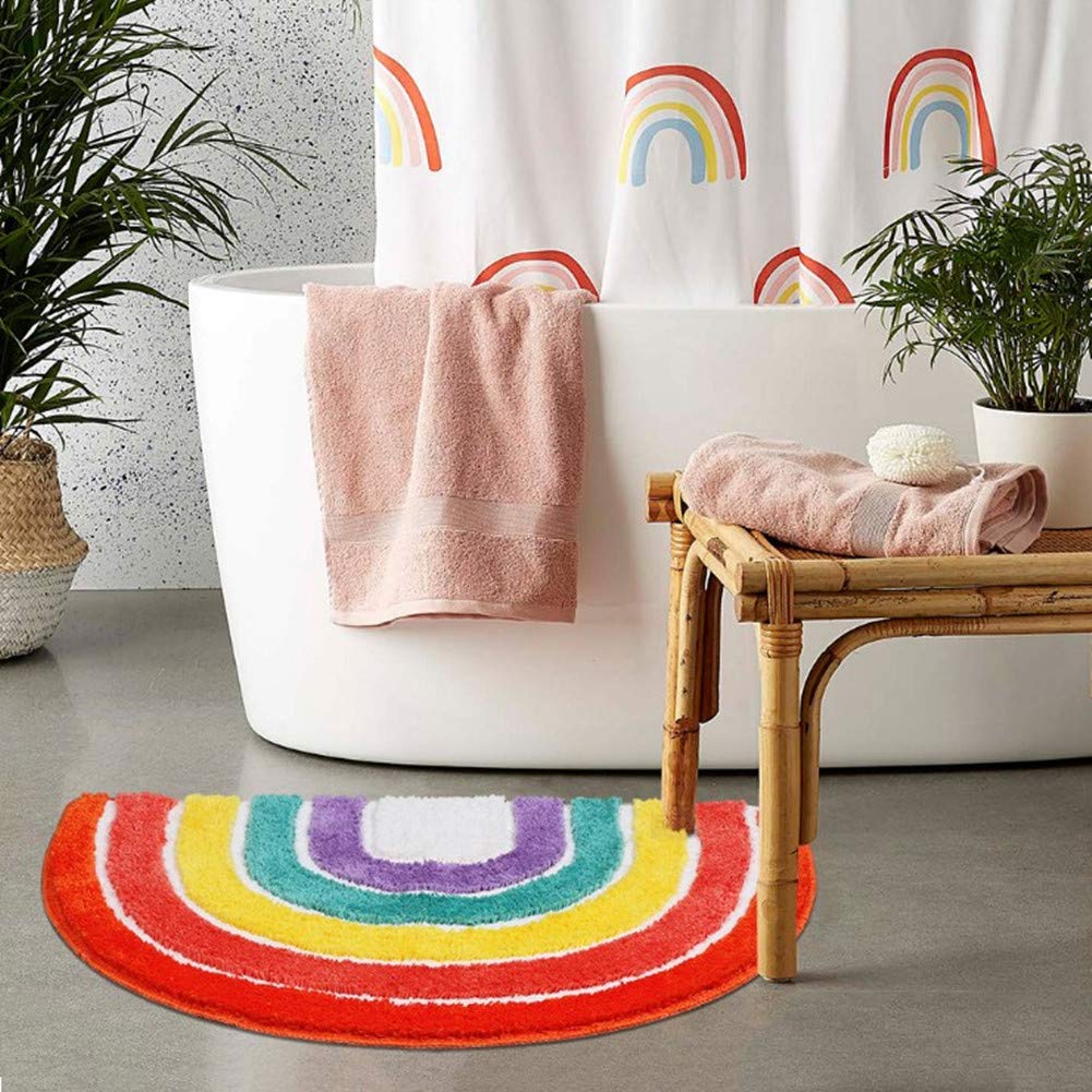 Ukeler Bath Rug For Bathroom Non Slip Absorbent Bath Mat Washable Entrance Rug Door Mat Colorful Rainbow Area Rugs For Kids Play
