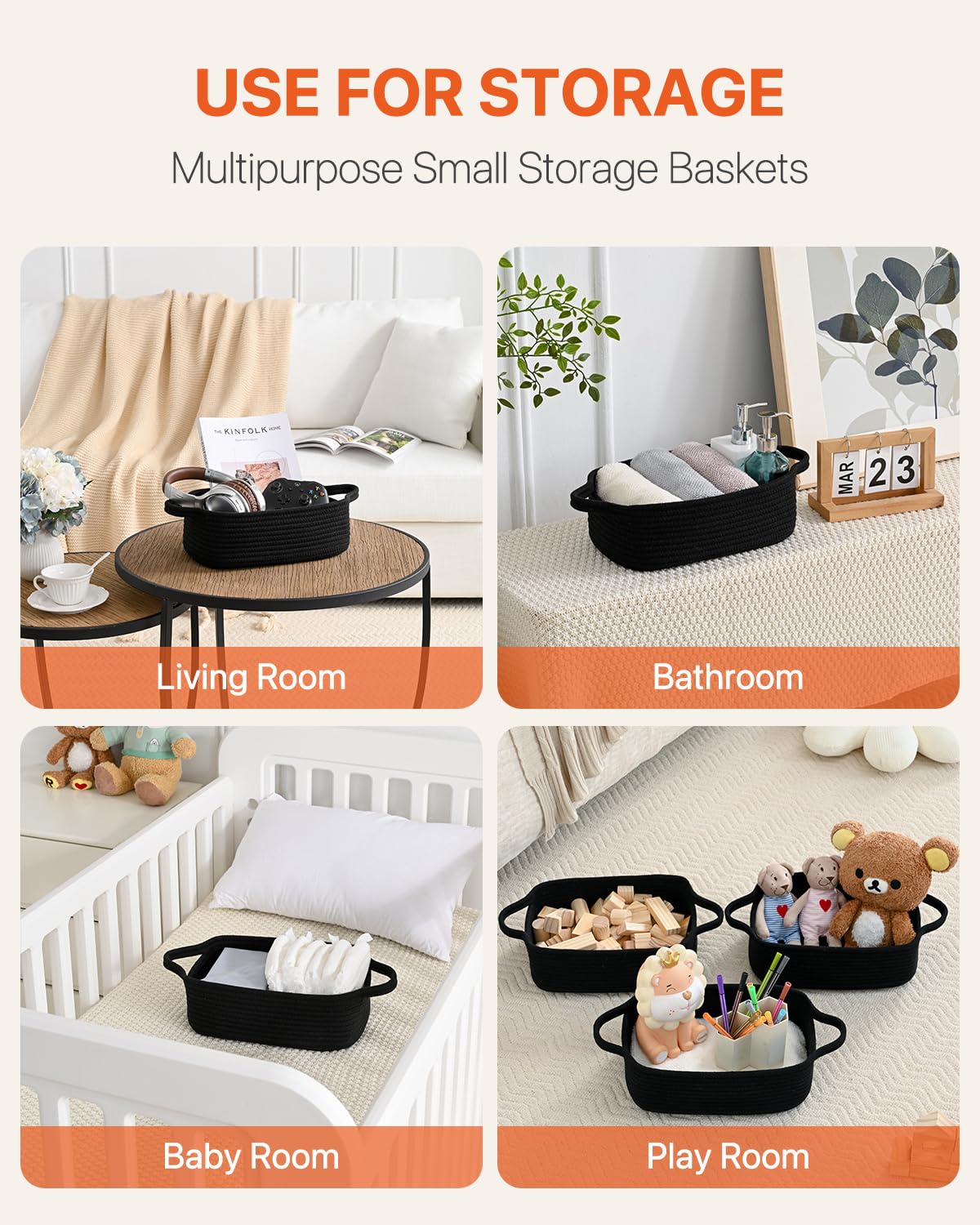 Kallax Small Woven Basket, 12 X 8 X 4.5 Inches, Small Storage Baskets For Organizing, Gift Baskets Empty, Cute Small Rope Shelf