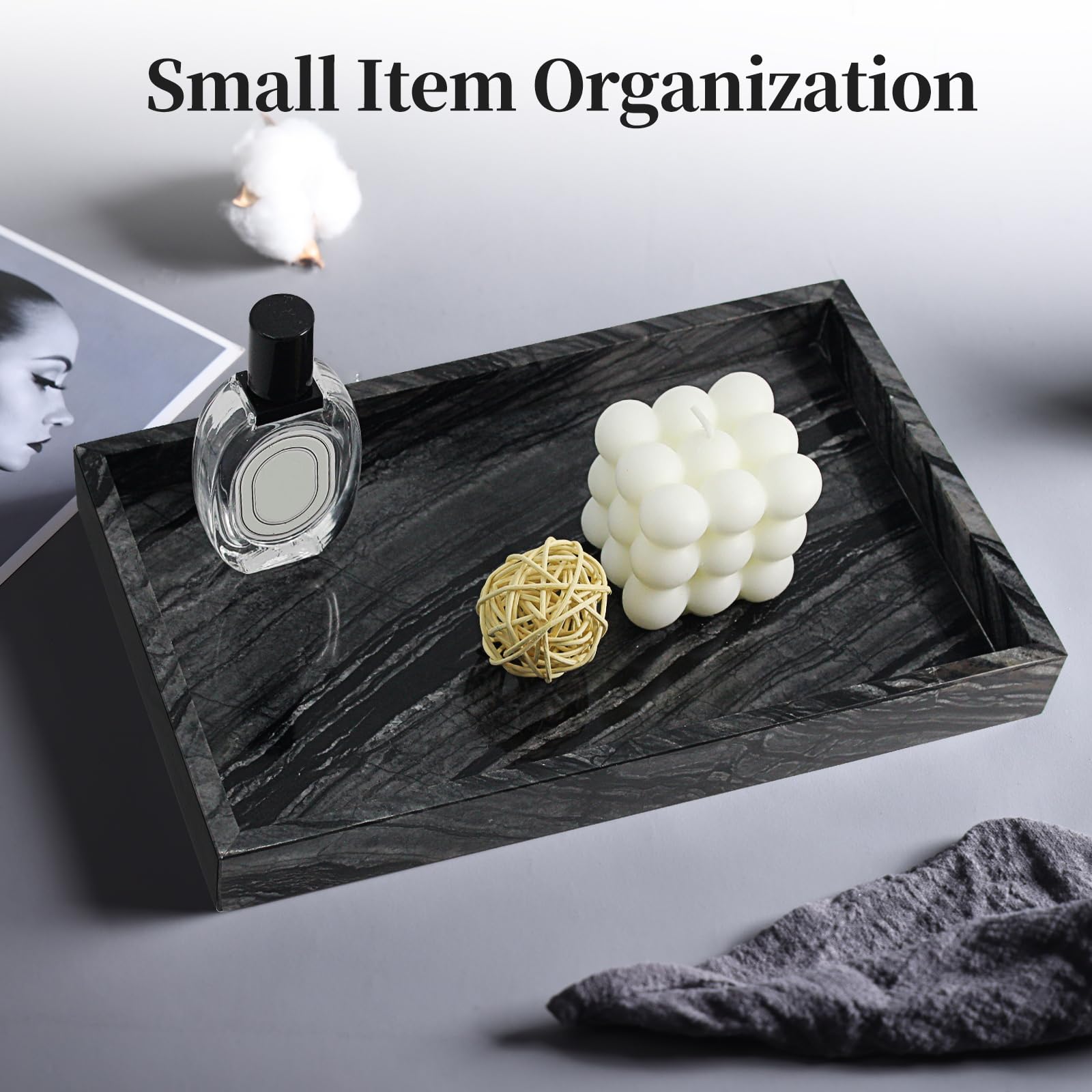 Ymxyjm 100% Natural Marble Tray For Bathroom, Genuine Ancient Wood Grain Marble Vanity Tray, Luxury Stone Trays For Dresser, Hom