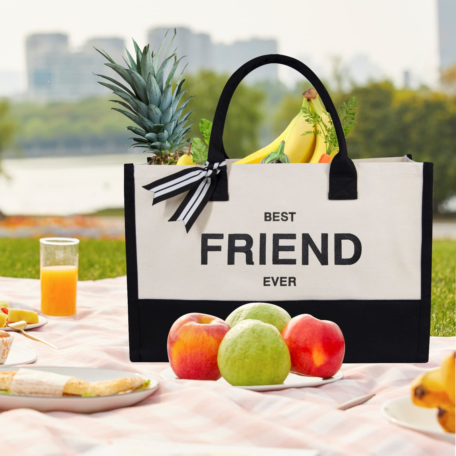 TOPDesign Embroidery Canvas Tote Bag for Women  Friendship Gifts for Best Friend  Sister  Friend Appreciation Birthday Gifts  Personalized Present Bag for Beach  Holiday