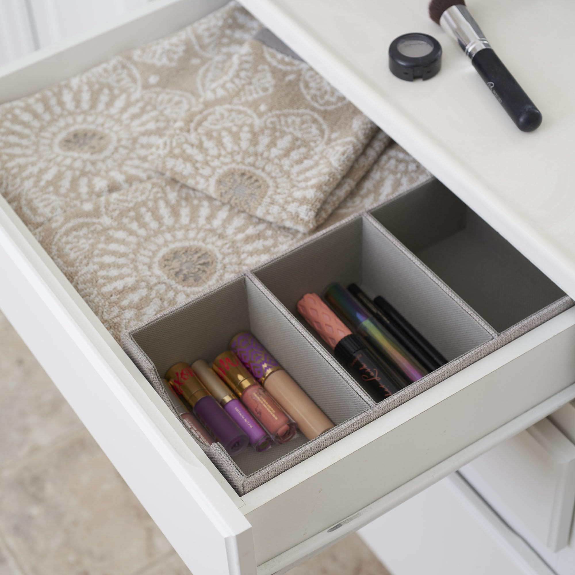 Household Essentials Grey 727-1 Deep 3 Section Drawer Organizer Box for Storage | 12 in x 6.13 in x 3.13