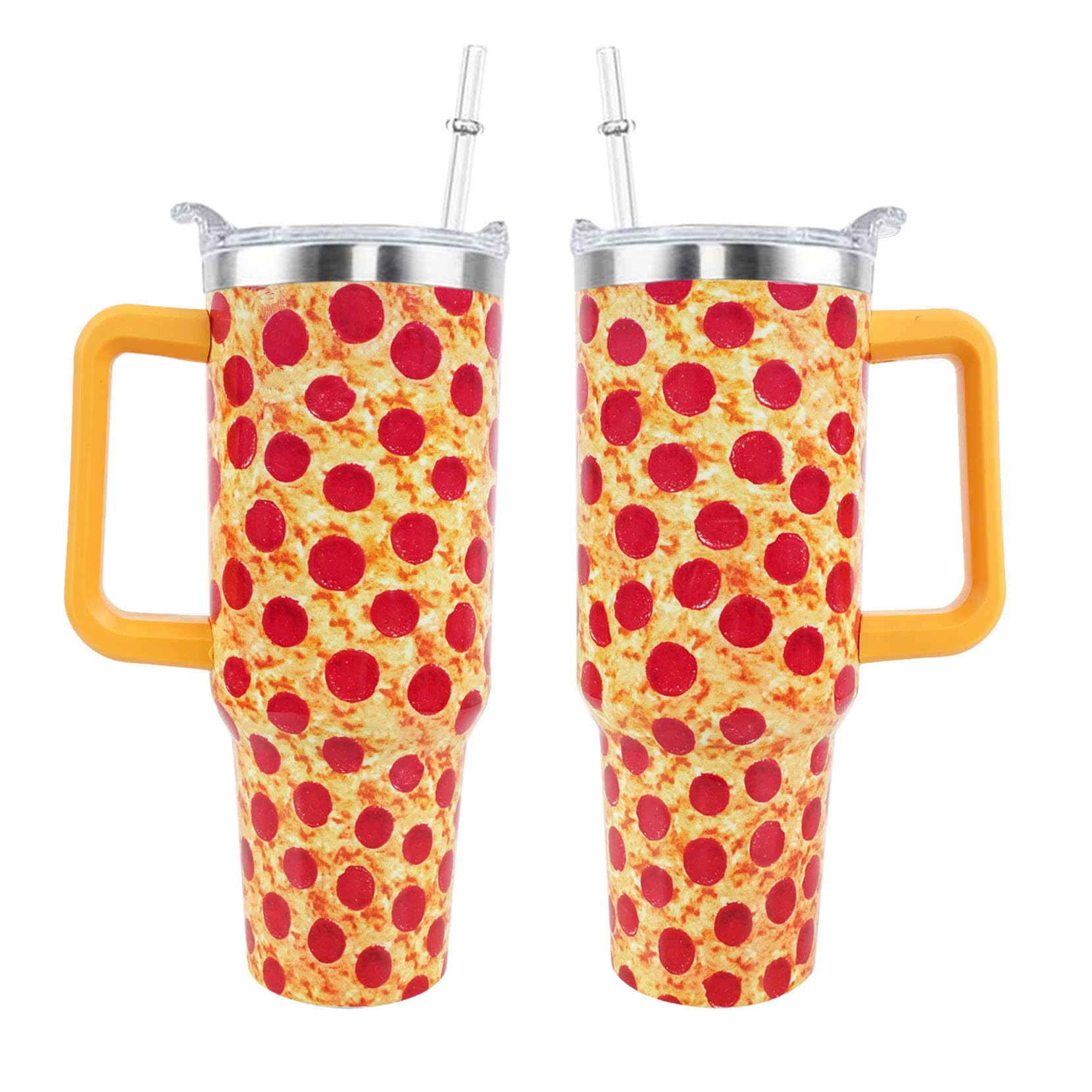 XAIVEZL Pepperoni Pizzas Tumbler 40 oz Tumbler with Handle and Straw Lid Leak Proof - Birthday Gifts for Women Travel Coffee Mug