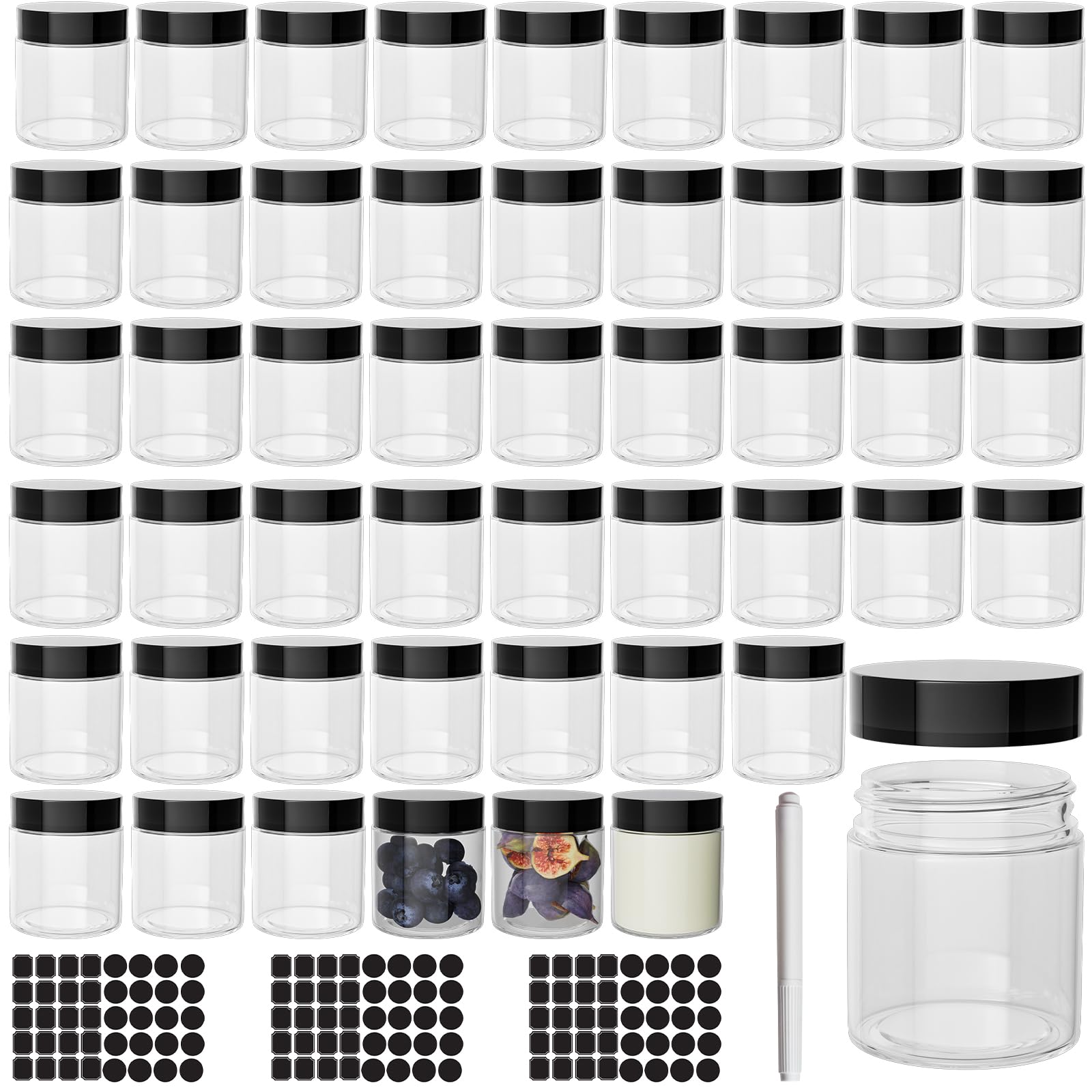 4 Oz Clear Plastic Round Jars With Black Lids, 50Pcs 4Oz 120Ml Leak-Proof Wide-Mouth Cosmetic Storage Containers For Kitchen Use