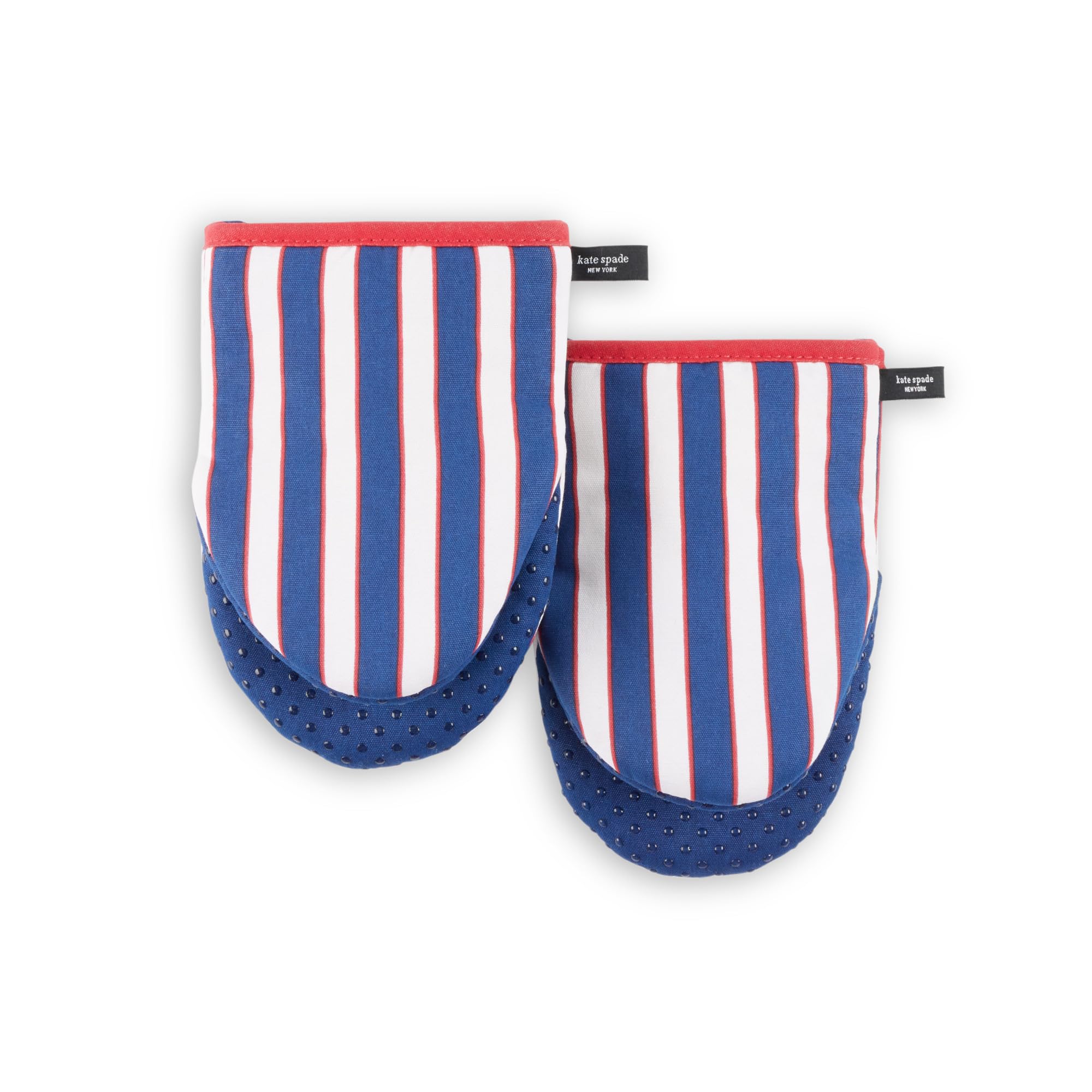 Kate Spade New York Botanical Stripe Mini Oven Mitt 2-Pack Set, 5.5 x 8, Navy Blue/Red
