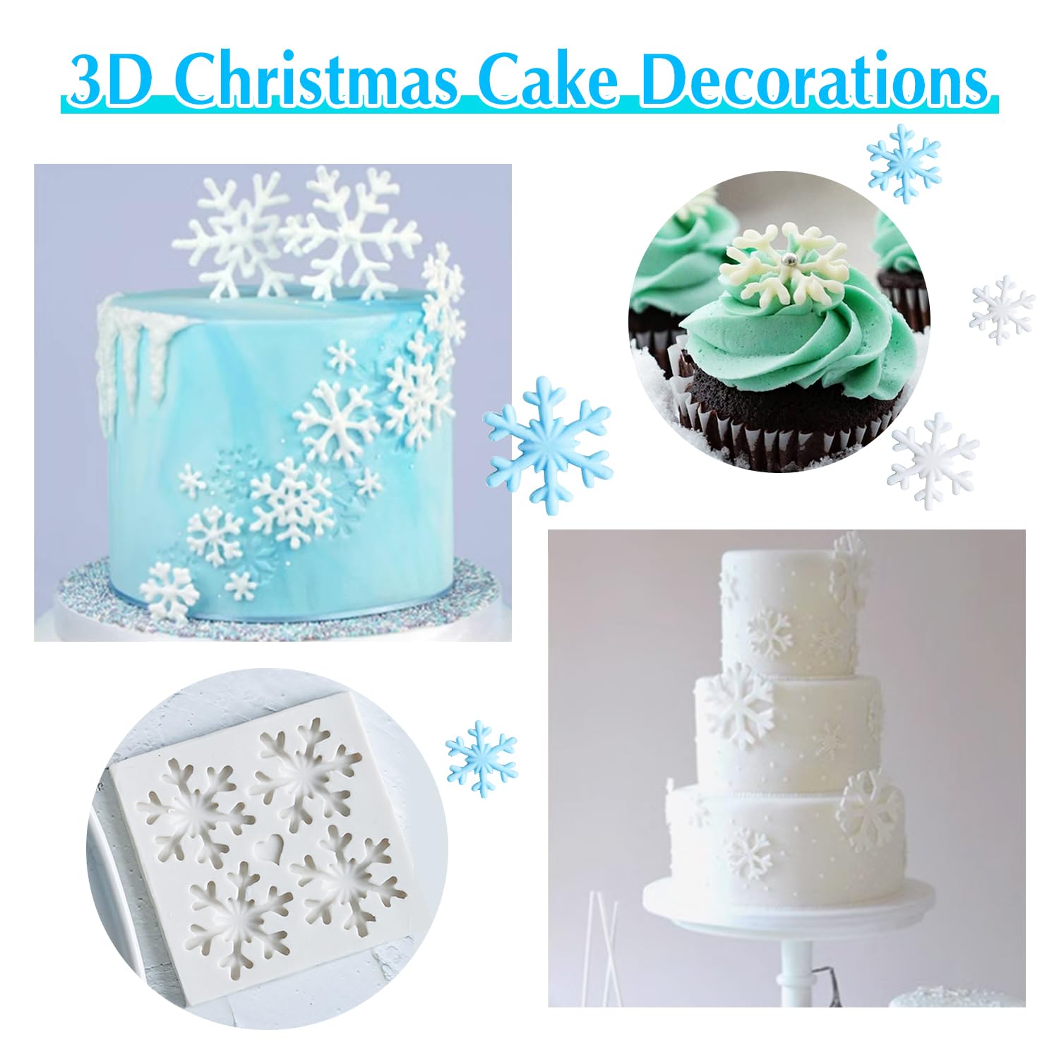 3D Christmas Theme Silicone Fondant mold Snowflake Suger Cake Molds Chocolate Cake Decoration Mold (Style 1)