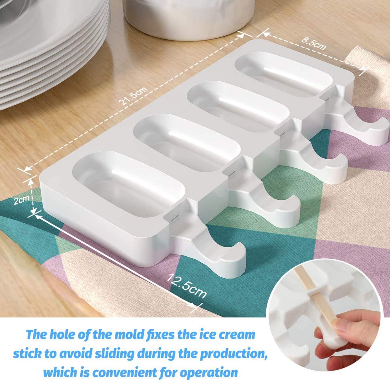 Popsicle Molds, 2 Pack Silicone Popsicle Molds For Kids, 4 Cavities Ice Pop Molds Oval With 50 Wooden Sticks For Diy Ice Cream