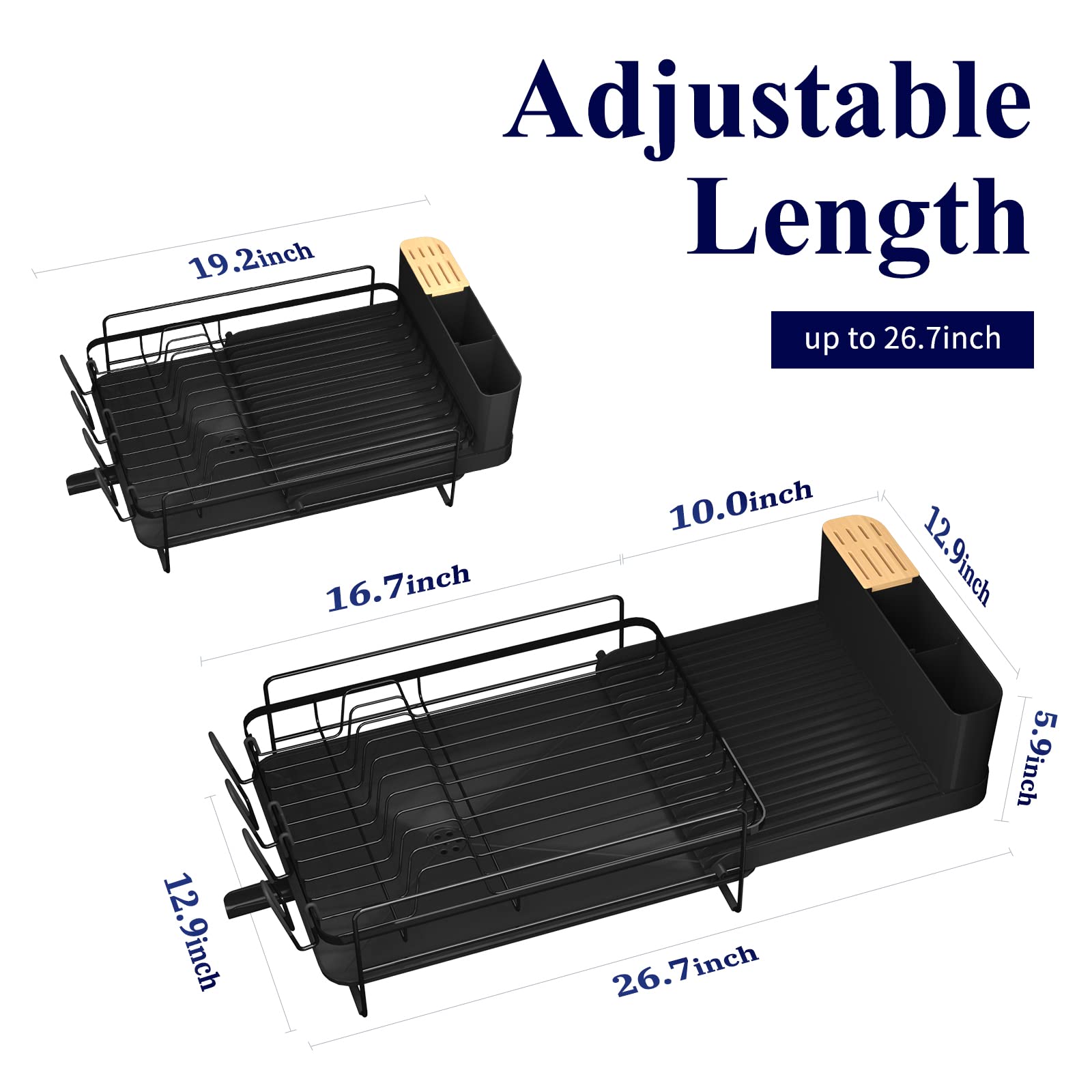 Kitsure Large Dish Drying Rack - Extendable Dish Rack, Multifunctional Dish Rack For Kitchen Counter, Anti-Rust Drying Dish Rack