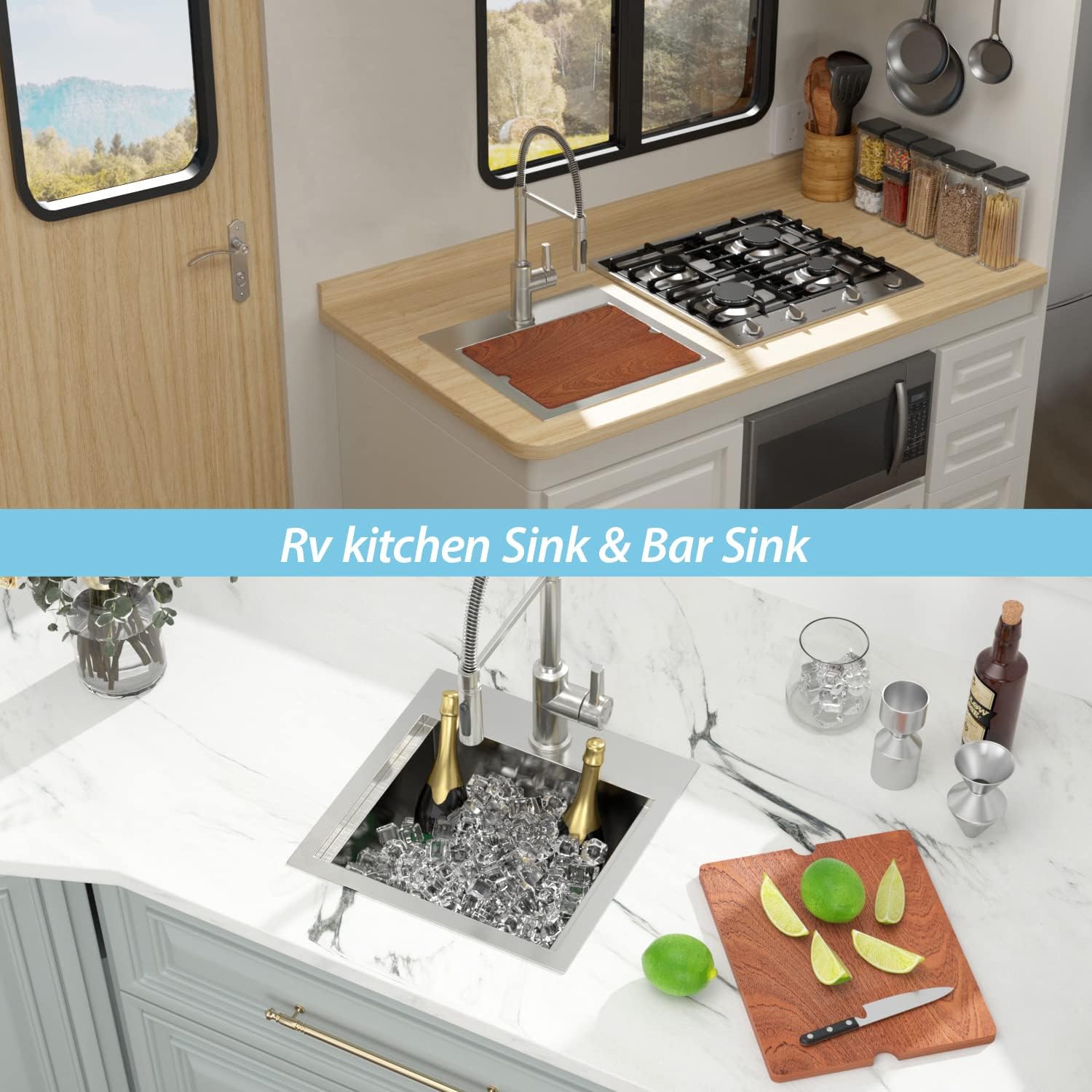 Kichae Drop In Kitchen Sink Bar Sink- 15X15 Drop Kitchen Sink Topmount Stainless Steel Single Bowl Ledge Workstation Bar Prep Si