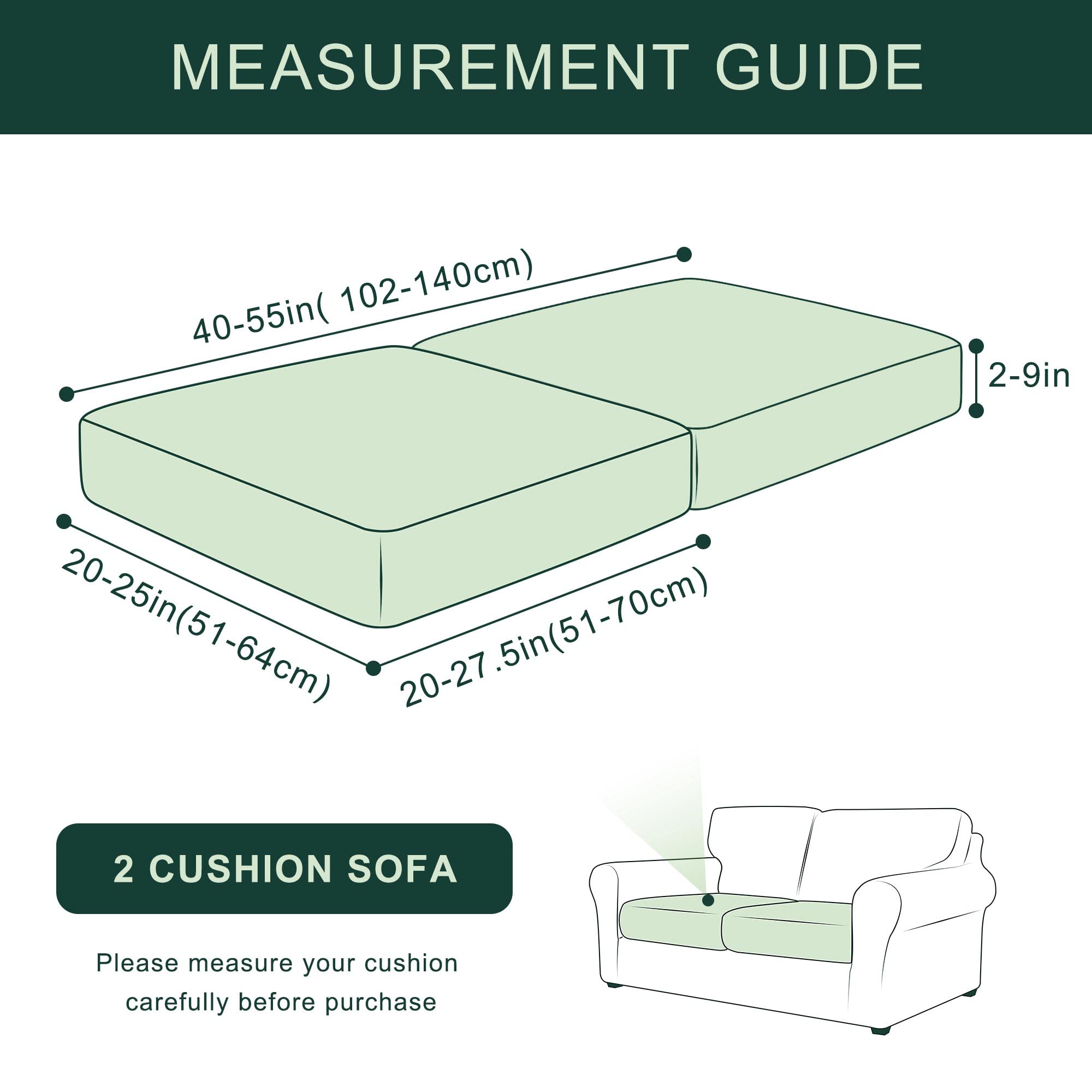 Chun Yi 2Pc Stretch Couch Cushion Covers, Sofa Seat Slipcovers Suitable For Armchair Loveseat Sofa With Spandex Jacquard Fabric(