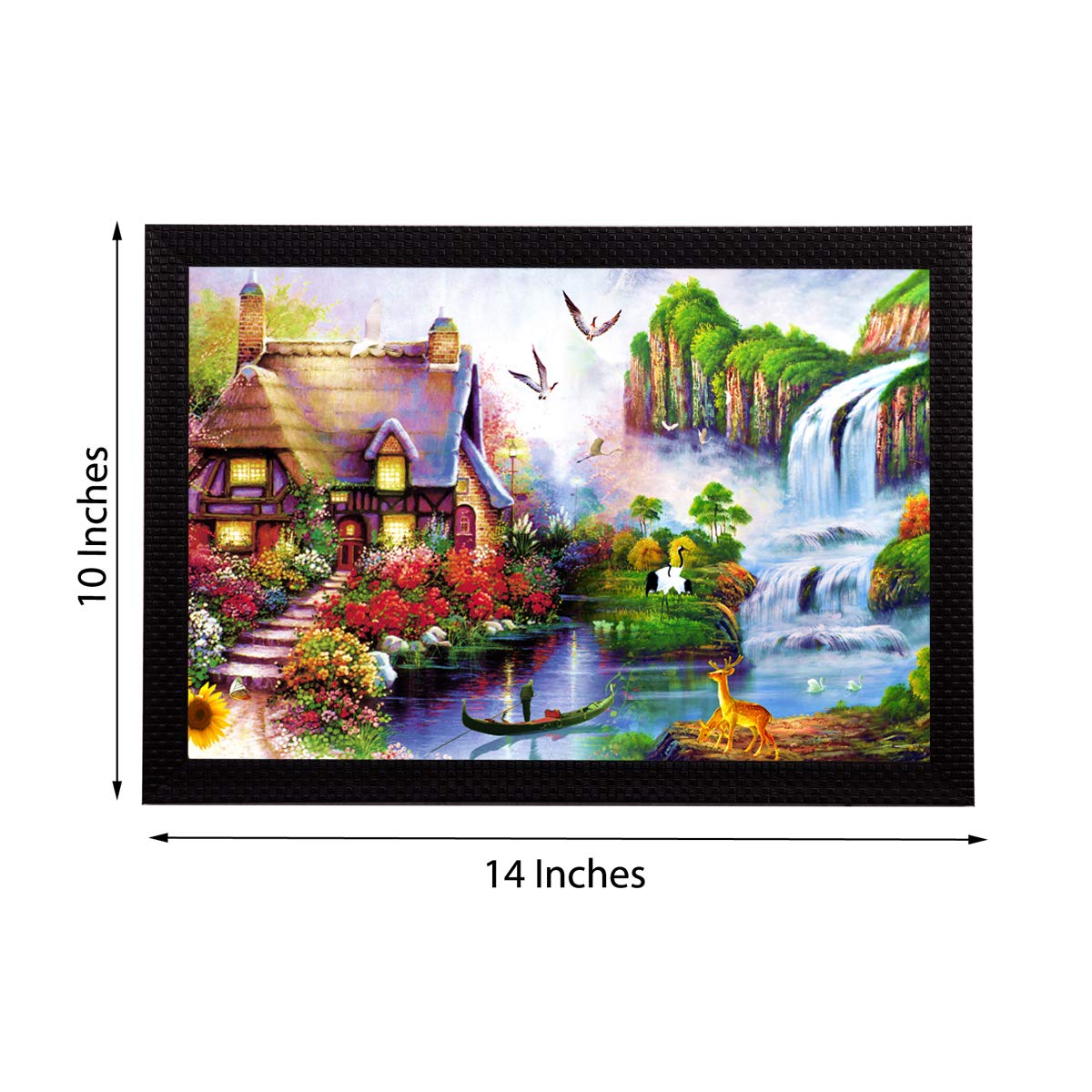 Ecraftindia Village Scenic View And Waterfall Satin Matt Texture Uv Art Painting (Synthetic Wood, 27.94 Cm X 35.56 Cm)