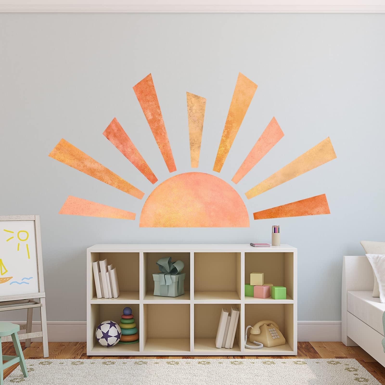 53X29.9 Inch Boho Half Sun Wall Decals Watercolor Sun Murals Modern Wall Decals Vinyl Sun Wall Decals Removable Peel And Stick W