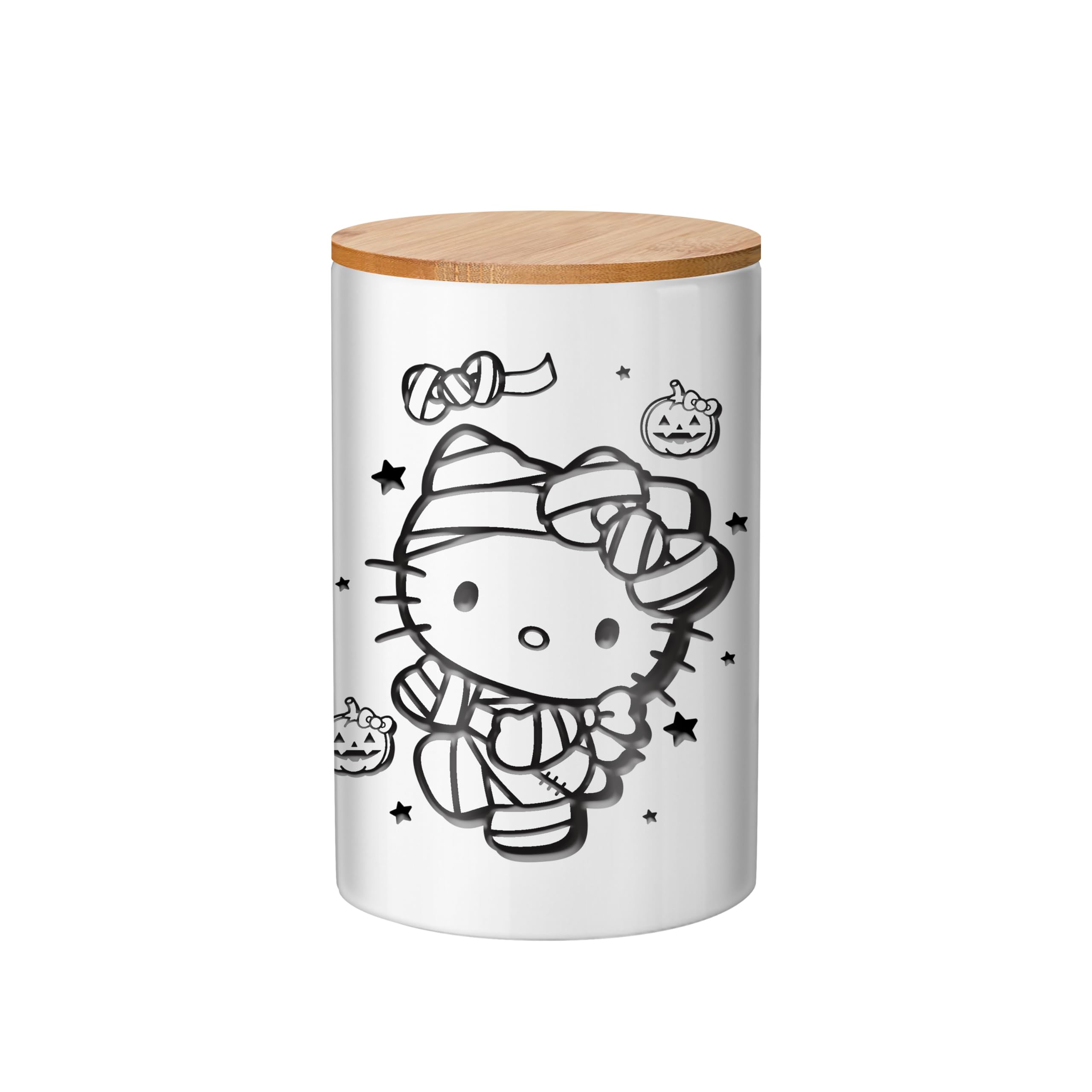 Silver Buffalo Sanrio Hello Kitty Halloween Spooky Mummy Ceramic Cookie Snack Candy Jar With Airtight Bamboo Lid (Small)