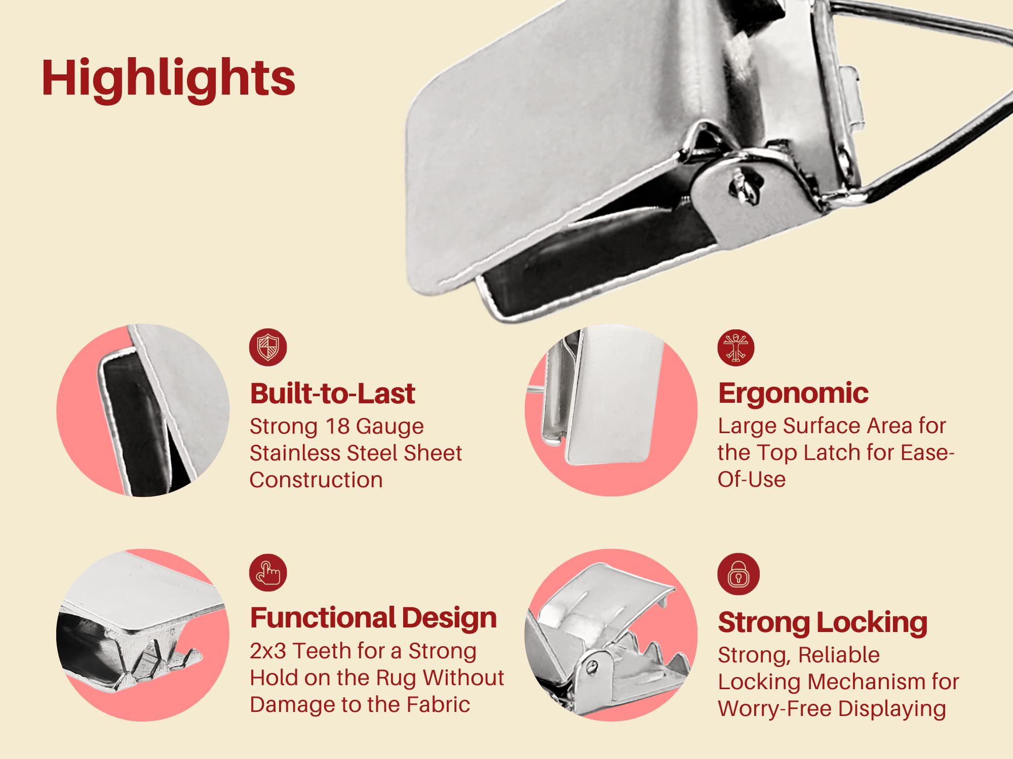 Hanging Clips Pack Of 10 Triangle Back Medium Power For Tapestry Small Rugs,Towel, Shawl And Paintings By Wise Linkers (Silver)