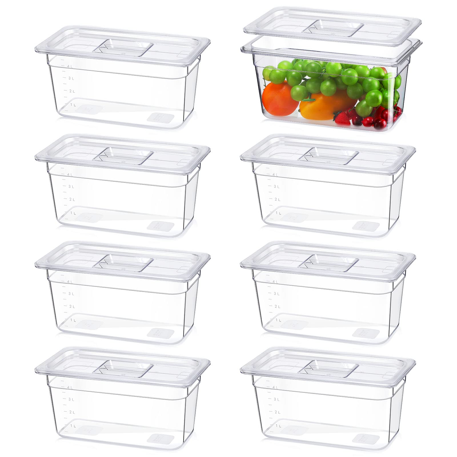Fumete 8 Sets Clear 1/3 Size, 6 Inch Deep Food Pan Polycarbonate Square Food Storage Containers With Lids For Kitchen Restaurant