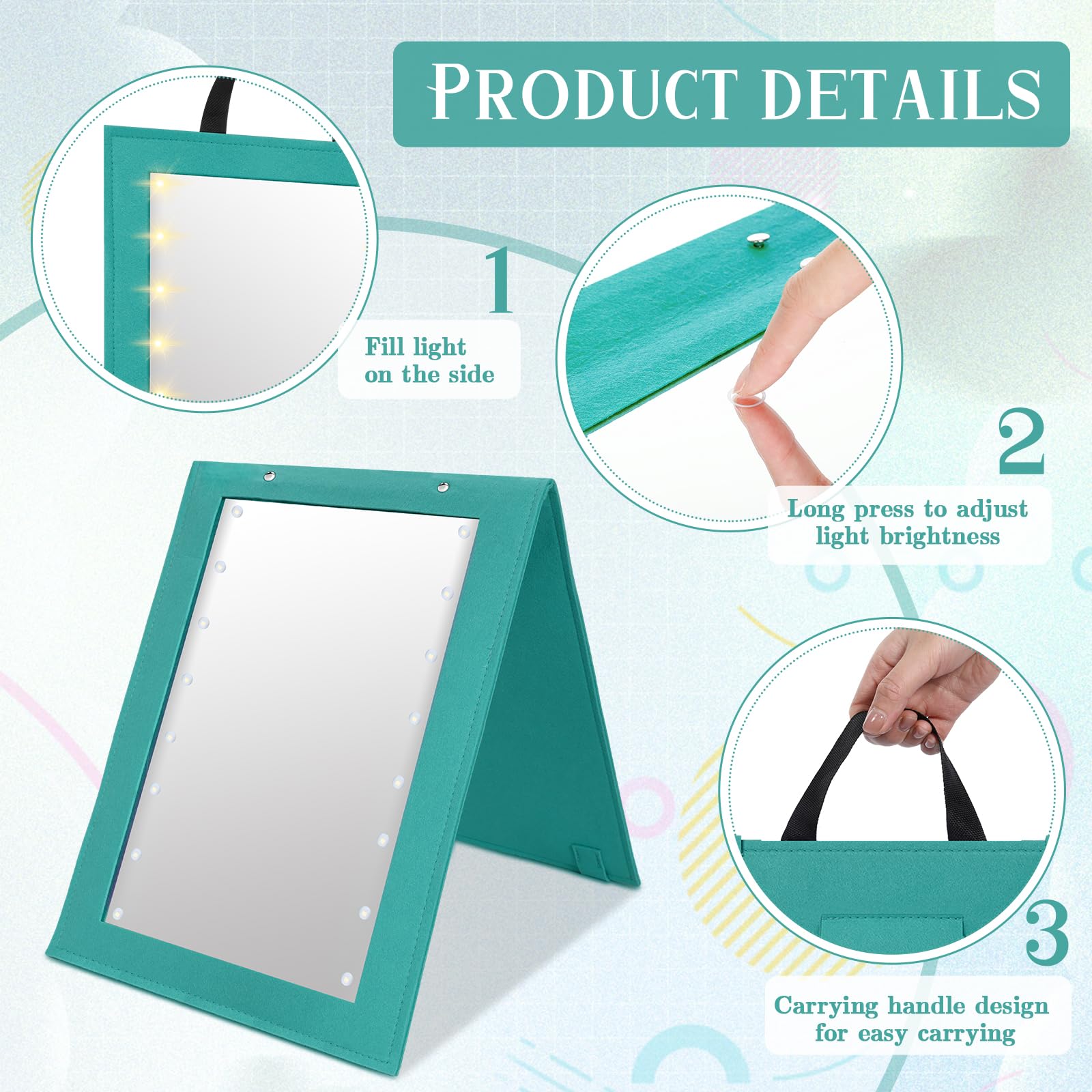 Maysing 1 Pack Foldable Full Length Travel Mirror With Full Light 25.2X11.8 Inch Foldable Hanging Backstage Mirror Led Double Si