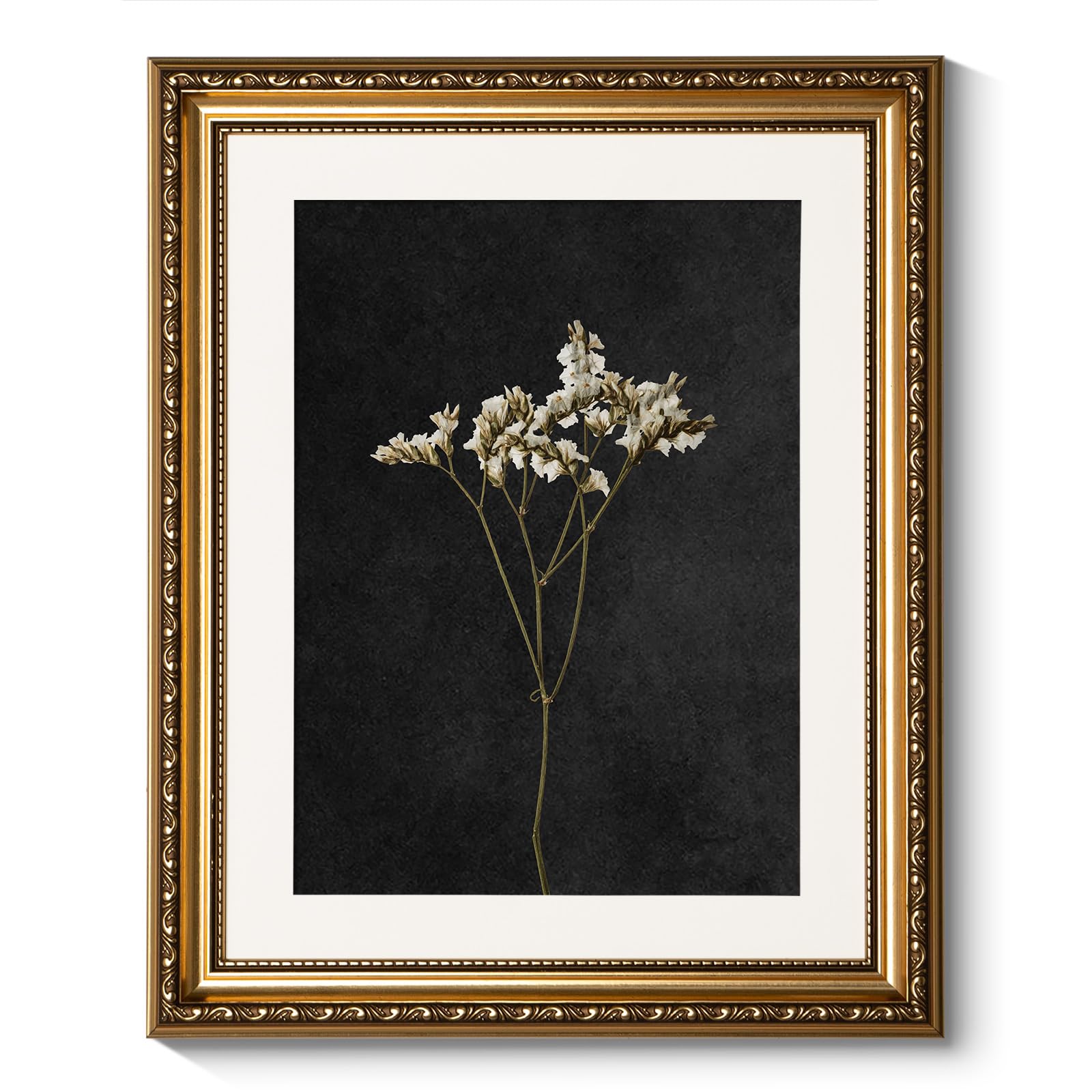 ARPEOTCY Vintage Gold Framed Wall Art, Retro Dark Dried Wildflower Paintings, Canvas Prints Artwork with Antique Frame, Victoria