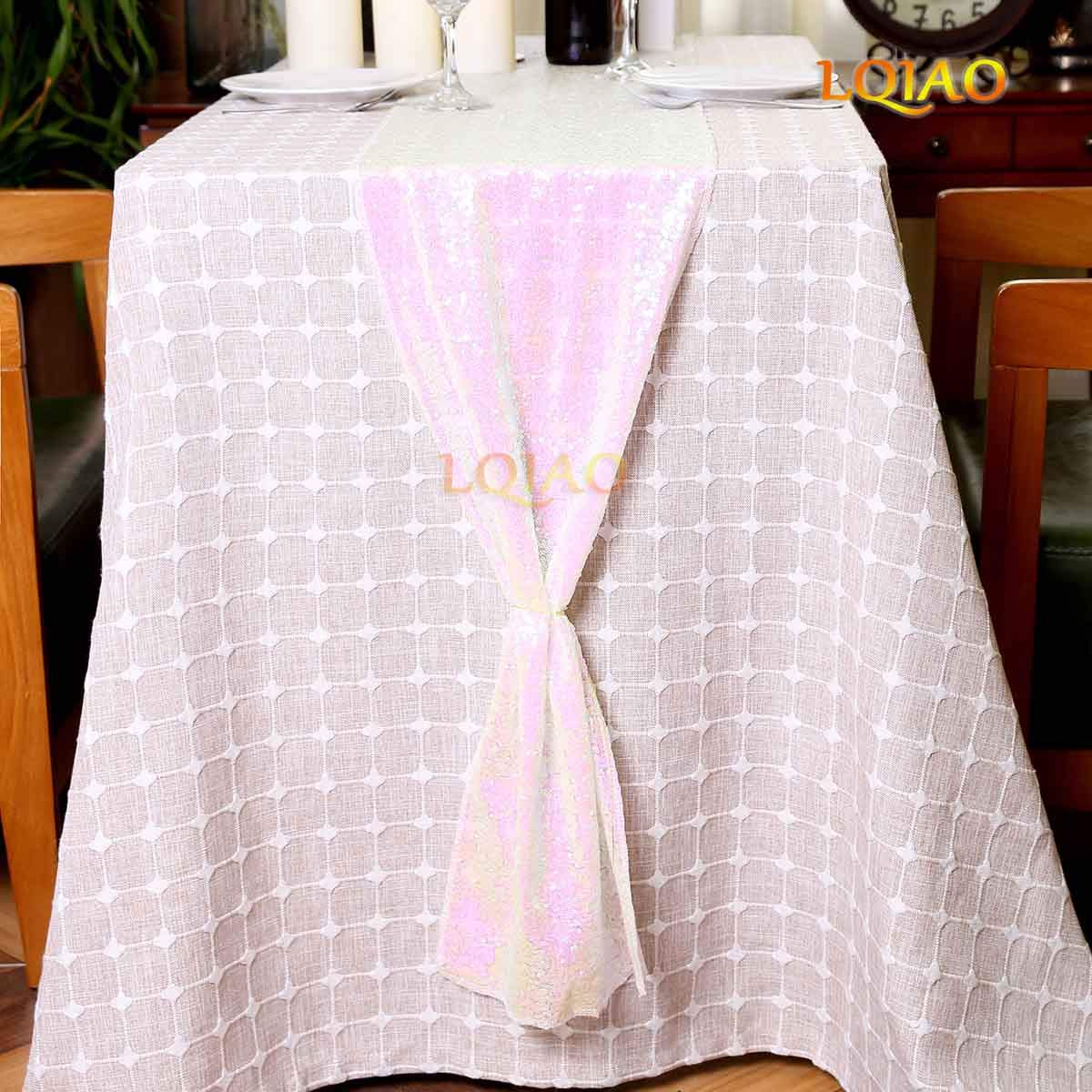 Lqiao 108 Inches Sequin Table Runner Linens Long With Iridescent White Sparkly Sequin Christmas Kitchen Dining Table Wedding Bri