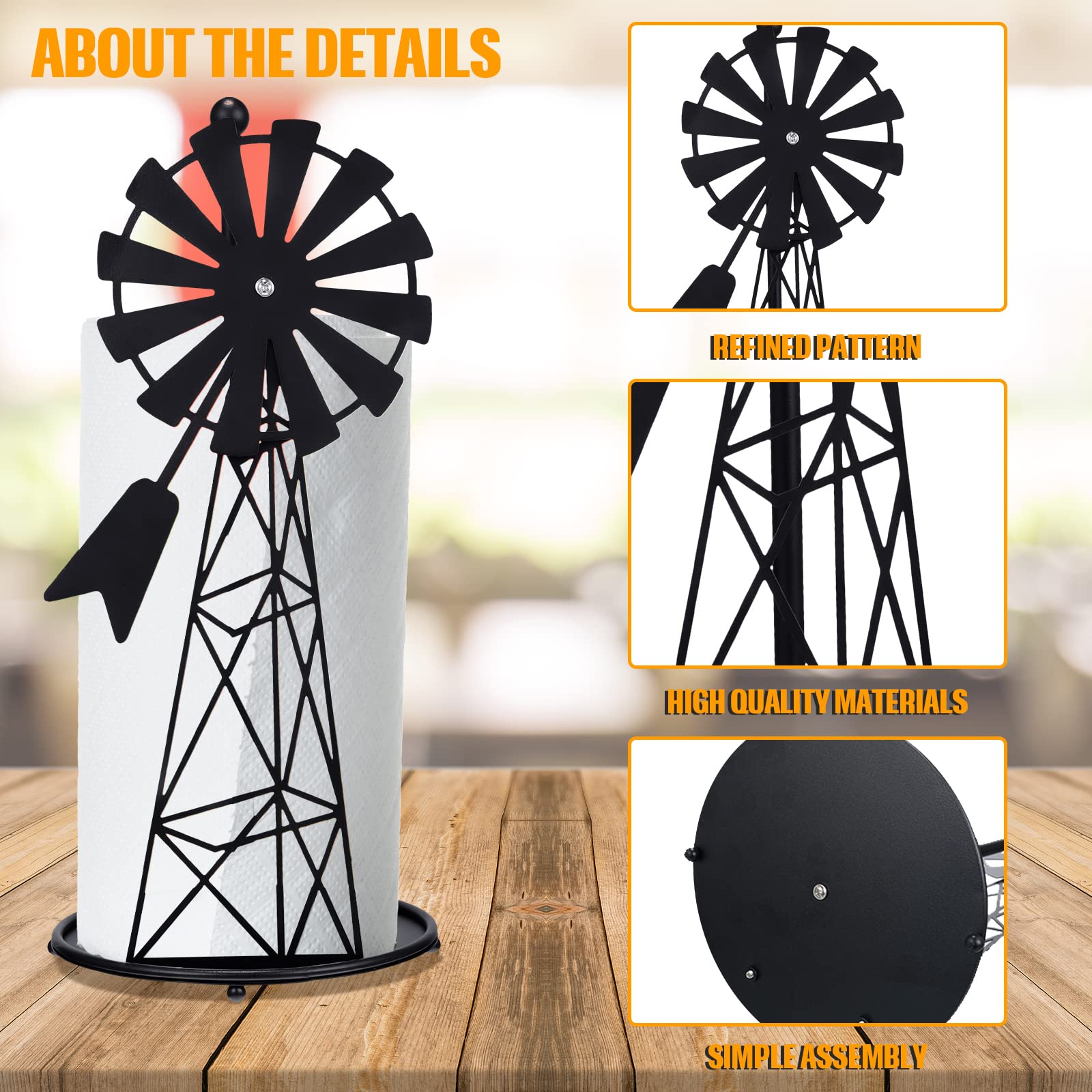 Vesici Windmill Paper Towel Holder Western Standing Paper Towel Roll Holder Black Countertop Roll Holder Metal Farmhouse Farm De
