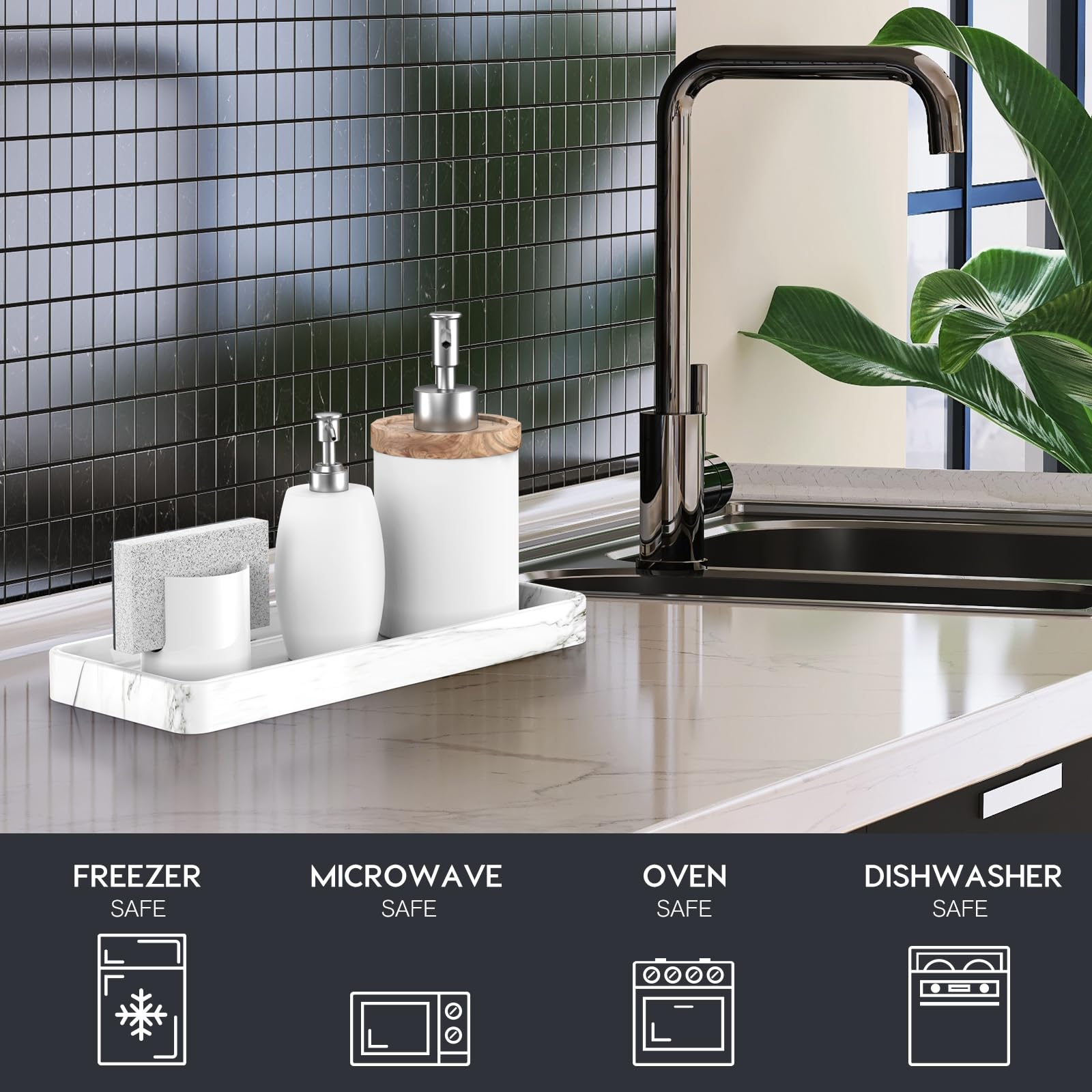 Gurygo 12'' Ceramic Bathroom Vanity Tray For Kitchen Counter - Kitchen Soap Tray - Rectangular Vanity Tray For Bathroom - Porcel