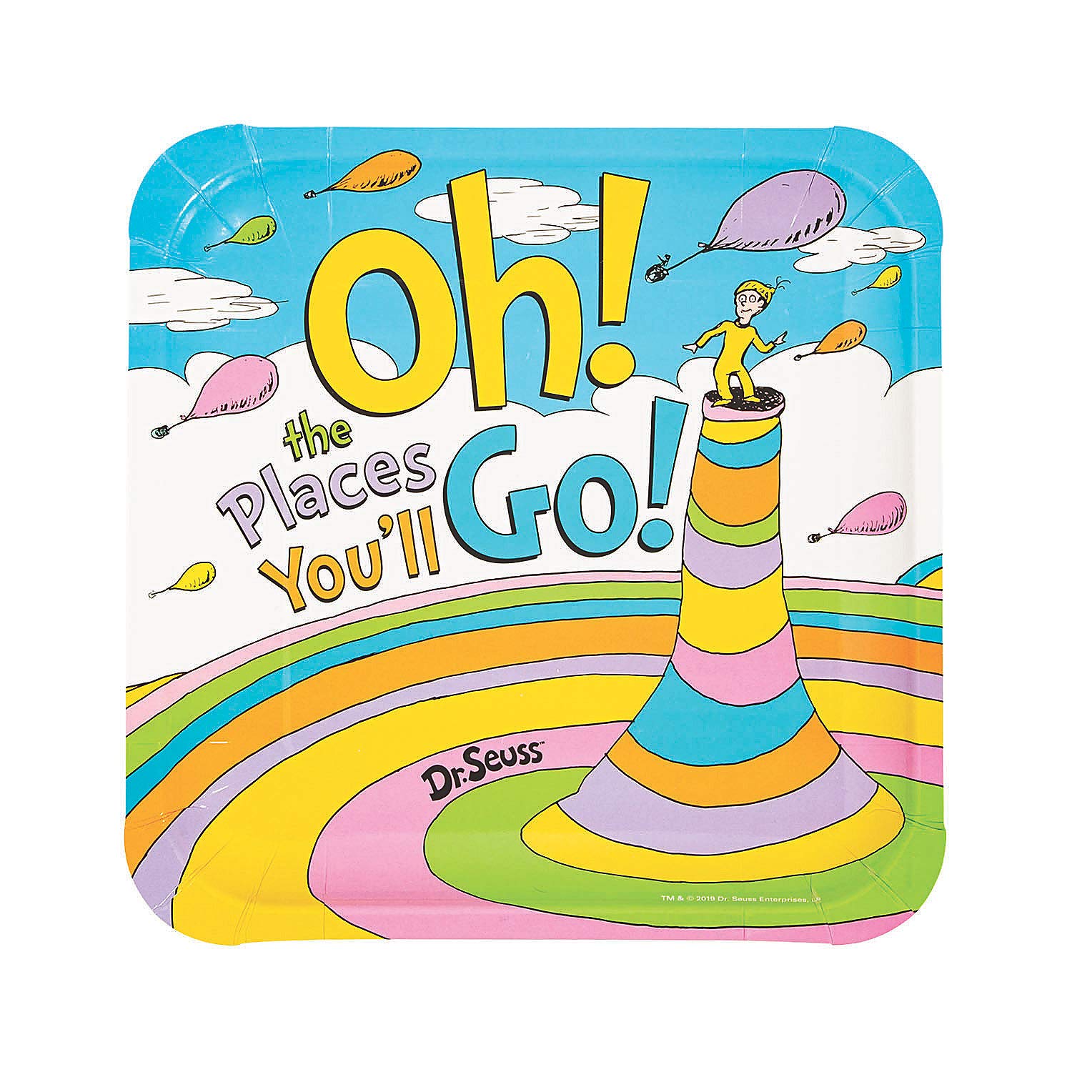 Multicolor Paper Dr. Seuss Oh, The Places You'Ll Go Dinner Plates - 9'' (Pack Of 8) - Unique Design, Durable & Eco-Friendly Mate
