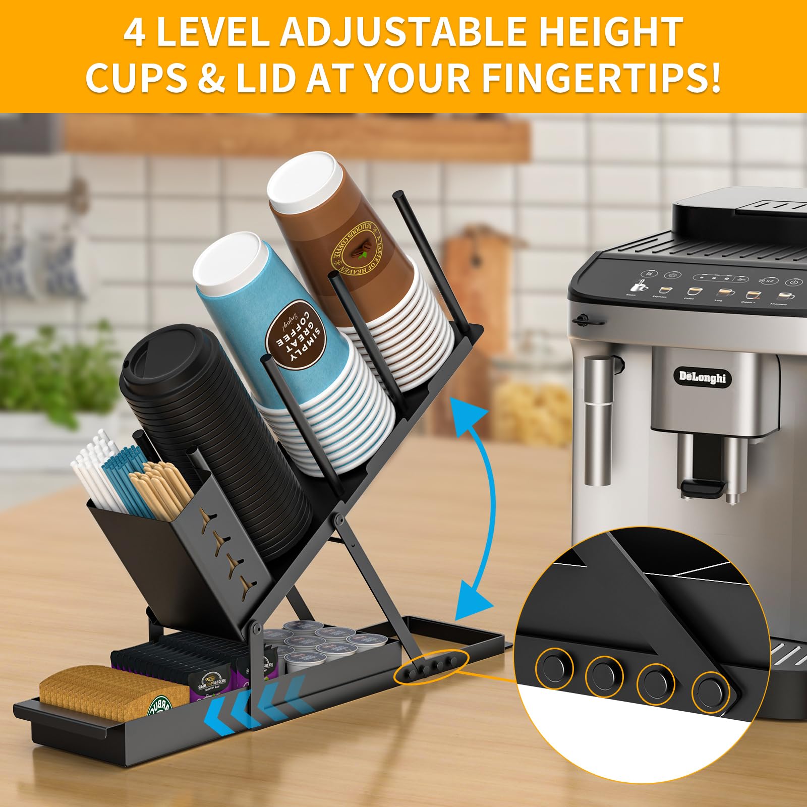 Zddloinp Cup And Lid Holder With Straw Organizer Coffee Station Organizer, Cup Dispenser 3 Compartment Coffee Cup Holder For Cof
