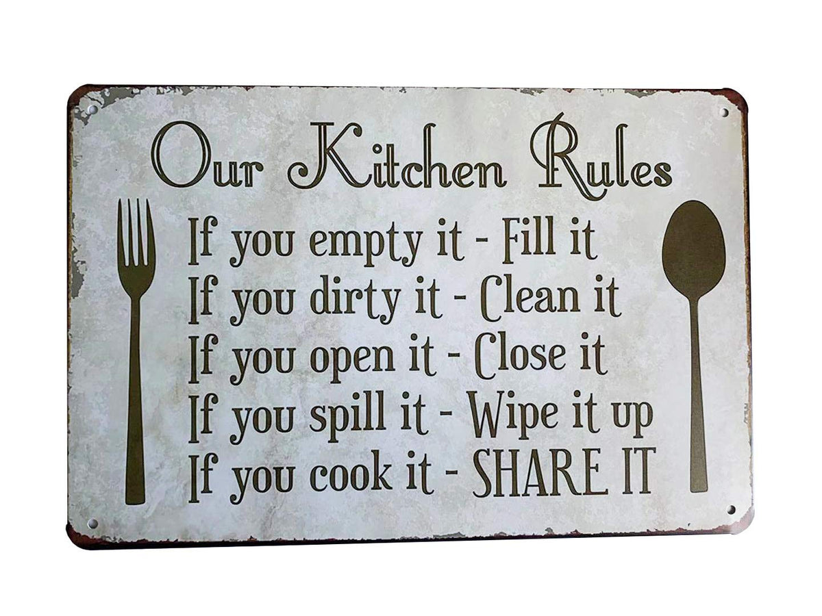 Grace Home Kitchen Rules Plaque Wall Decor Rustic Metal Tin Signs Posters Farmhouse Kitchen Rules Tin Sign 12X8-Inch