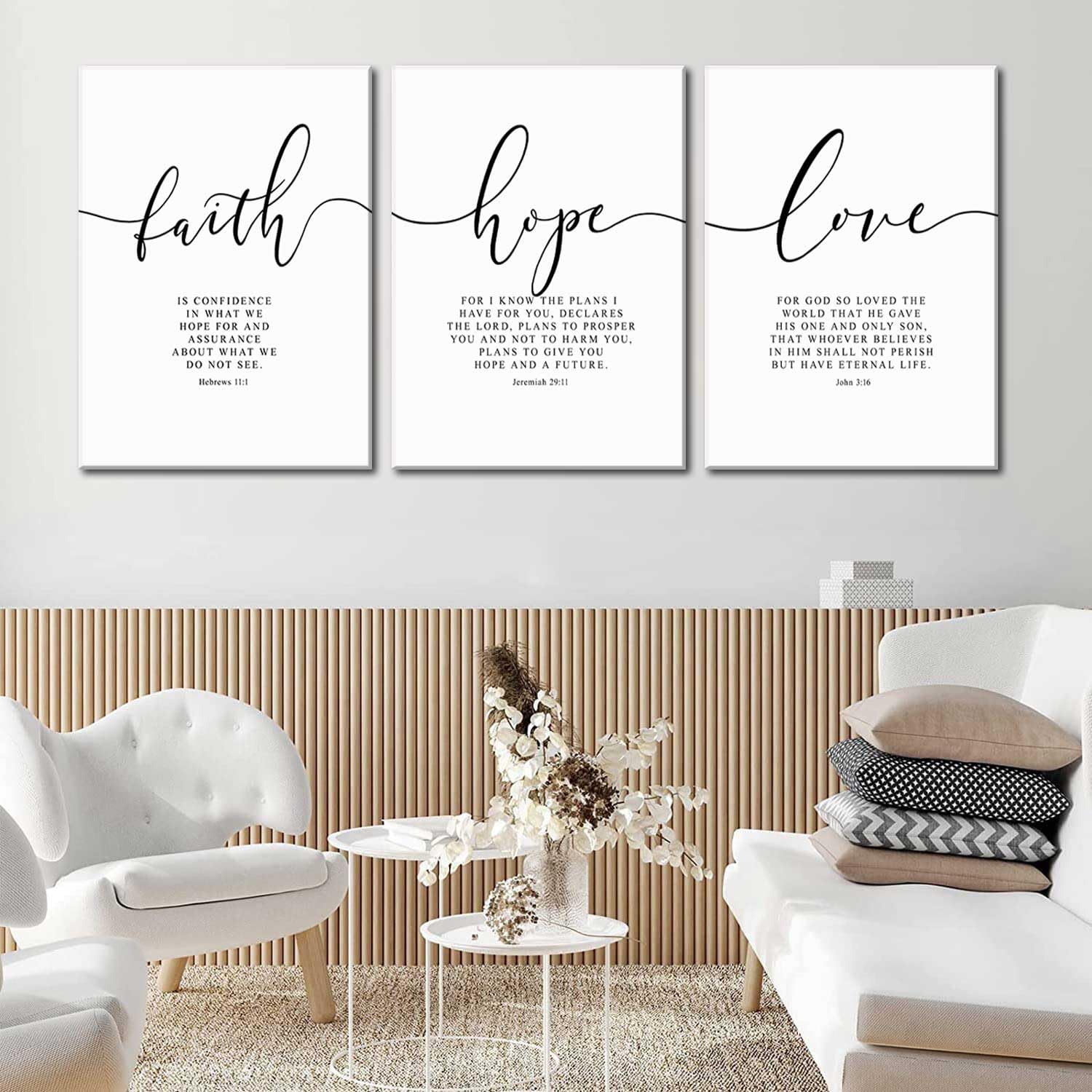 3Pcs Framed Faith Hope Love Bible Verse Canvas Wall Art Christian Scripture Quote Posters Prints Inspirational Religious Wall De