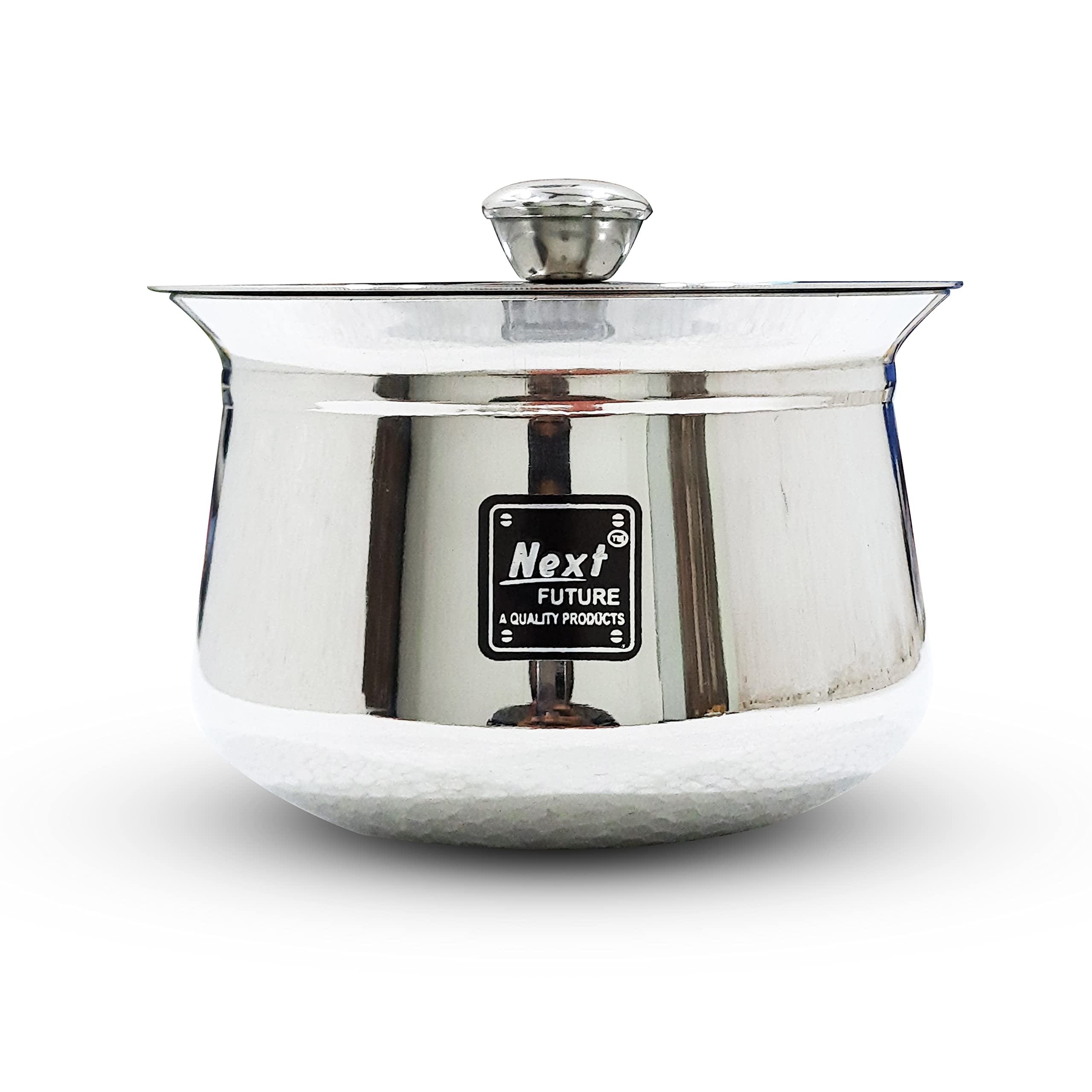Next Future 1500Ml Heavy Gauge Stainless Steel Dahi/Curd/Milk Pot Handi With Lid & Knob - Highly Polished Cookware & Serveware F