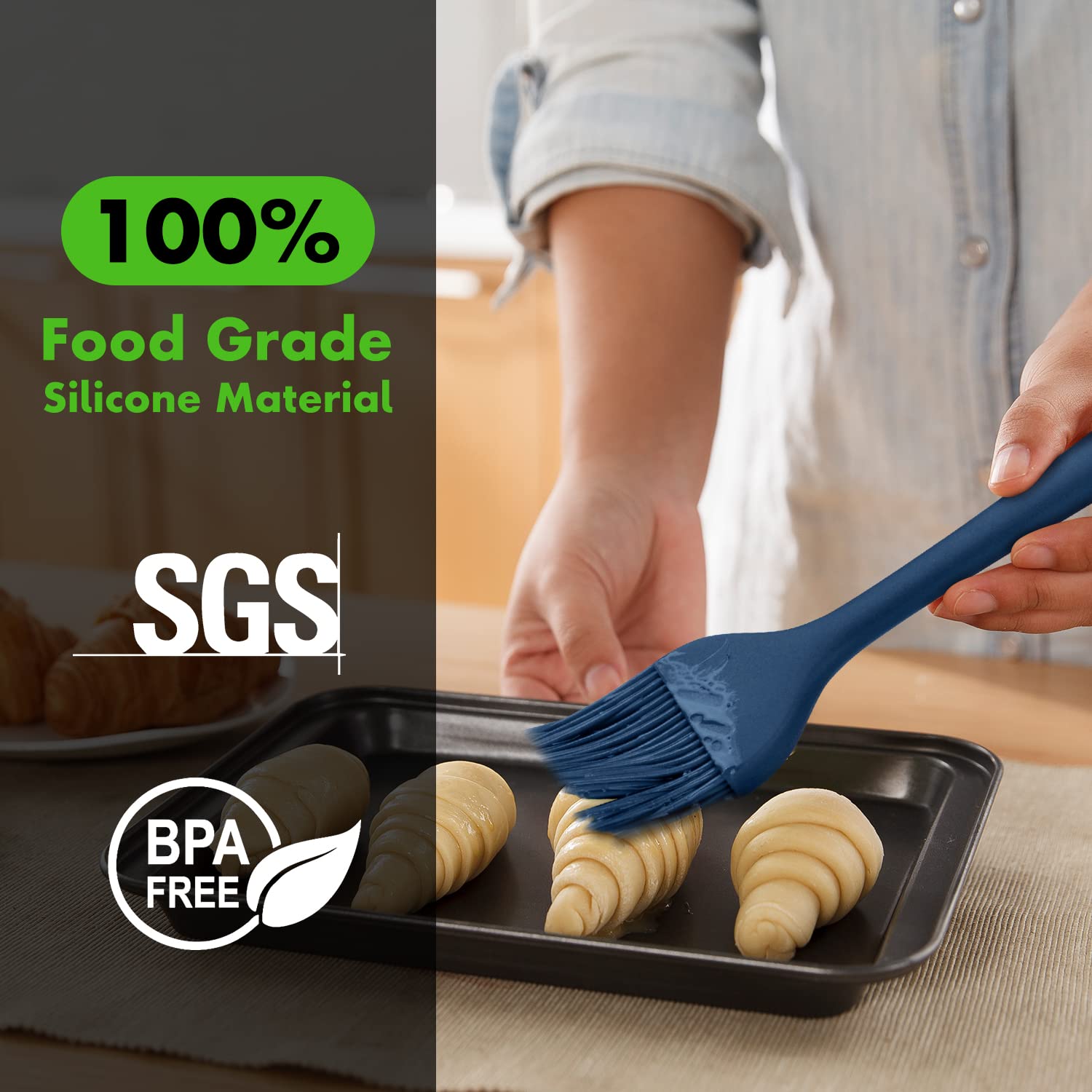 HOTEC 2 pieces Set Basting Brushes Silicone Heat Resistant Pastry Brushes Spread Oil Butter Sauce Marinades for BBQ Grill Barbecue Baking Kitchen Cooking BPA Free Dishwasher Safe (Classic Blue)