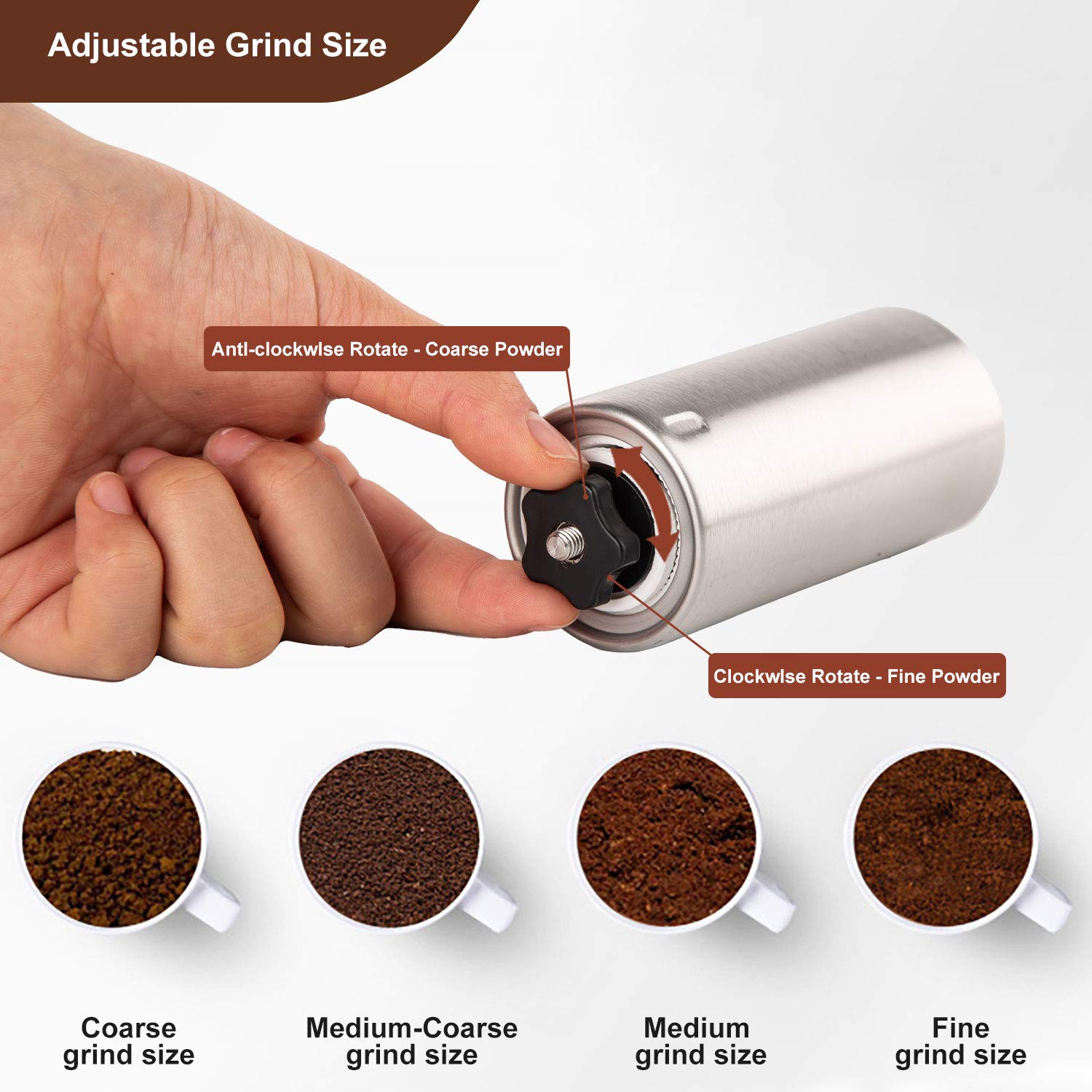 PARACITY Manual Coffee Bean Grinder Stainless Steel Hand Coffee Mill Ceramic Burr for Aeropress  Drip Coffee  Espresso  French Press  Turkish Brew