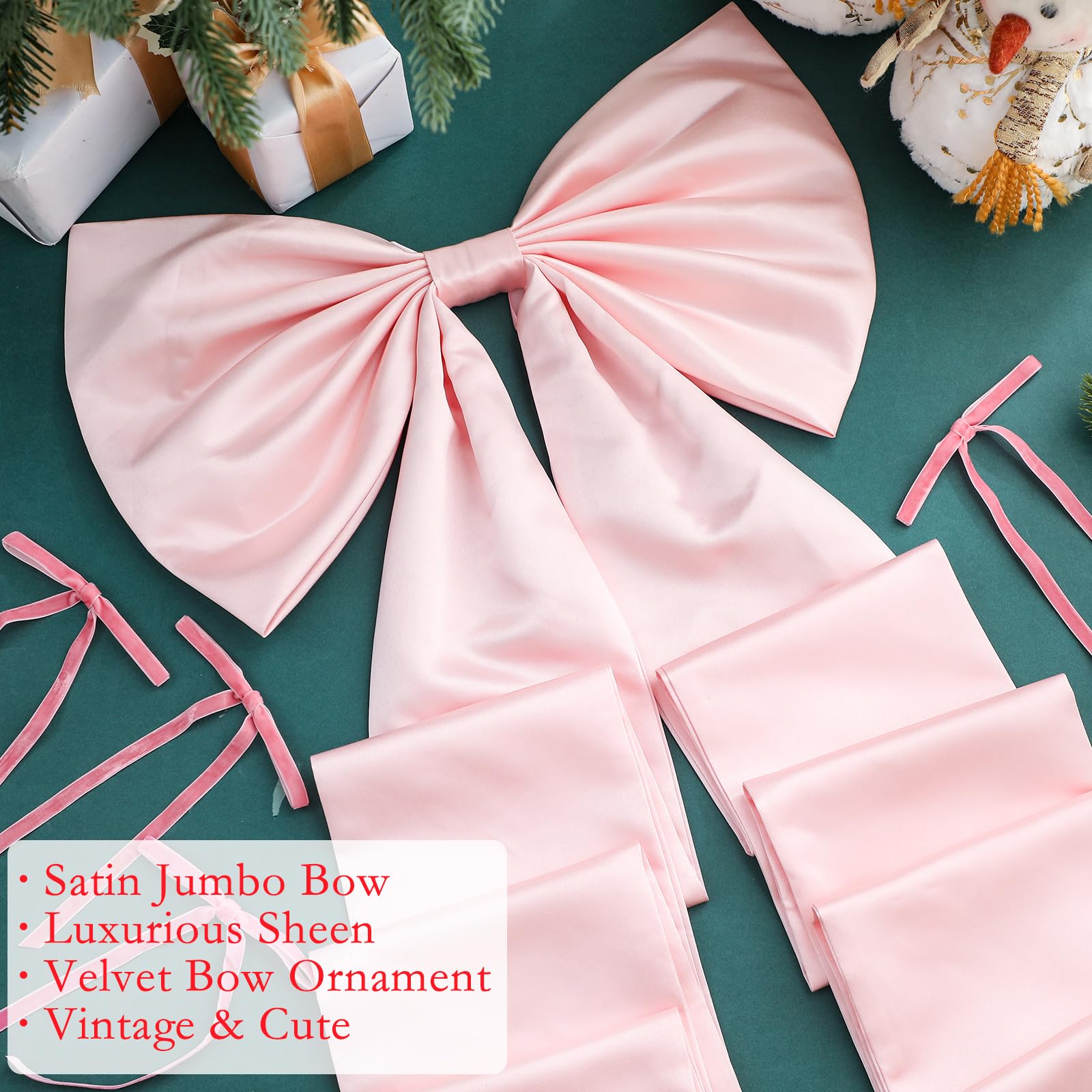 Daifunli 71 x 20 Inch Giant Pink Bow Christmas Tree Topper with 24 Pcs Velvet Christmas Bow Extra Large Xmas Tree Topper Decor f